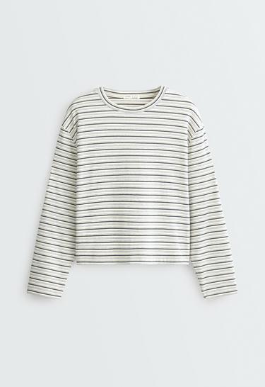 Relaxed long-sleeved cotton-blend striped t-shirt — PALE GREY 5