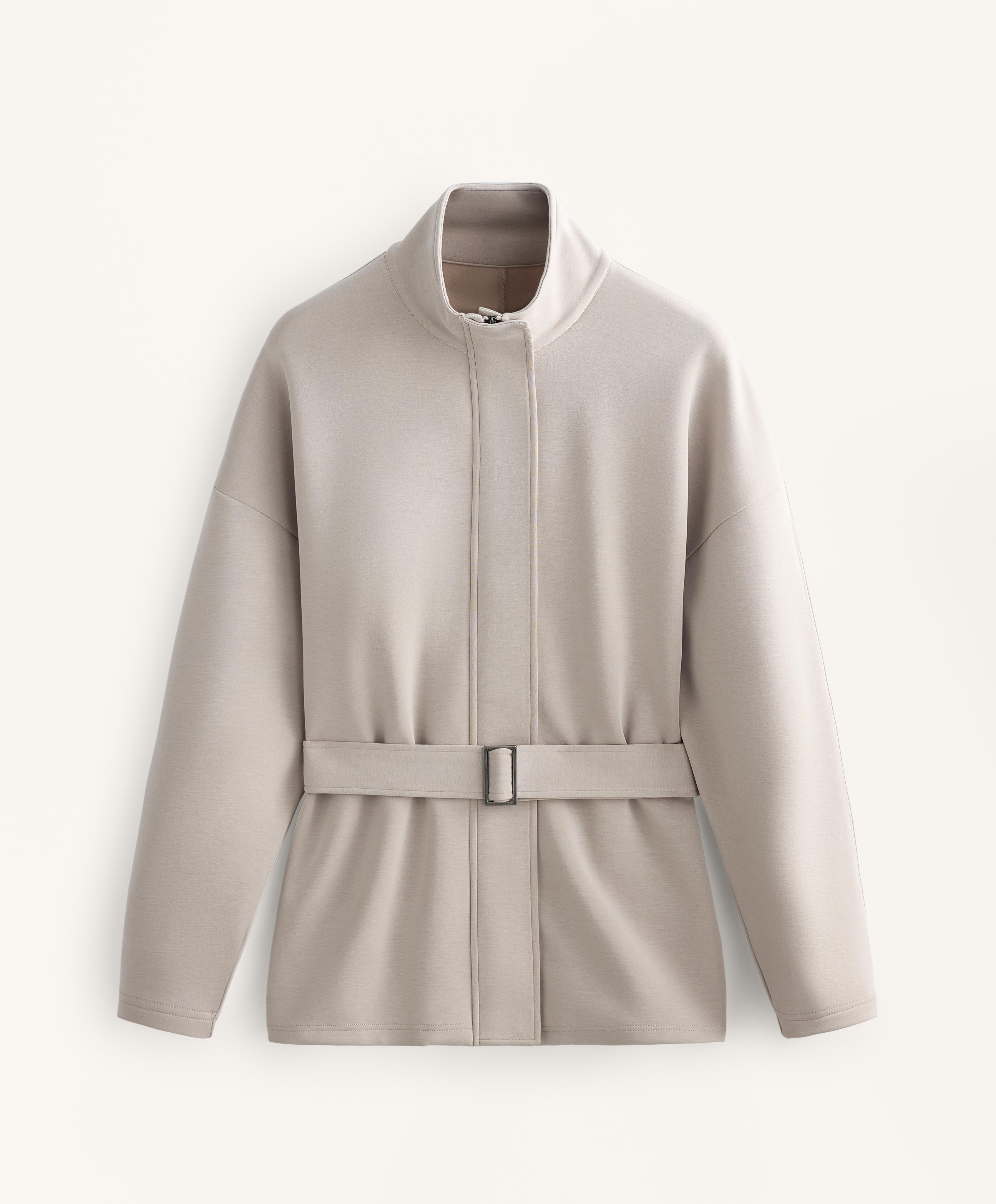 Long belted jacket with brushed modal — DUSTY TAUPE