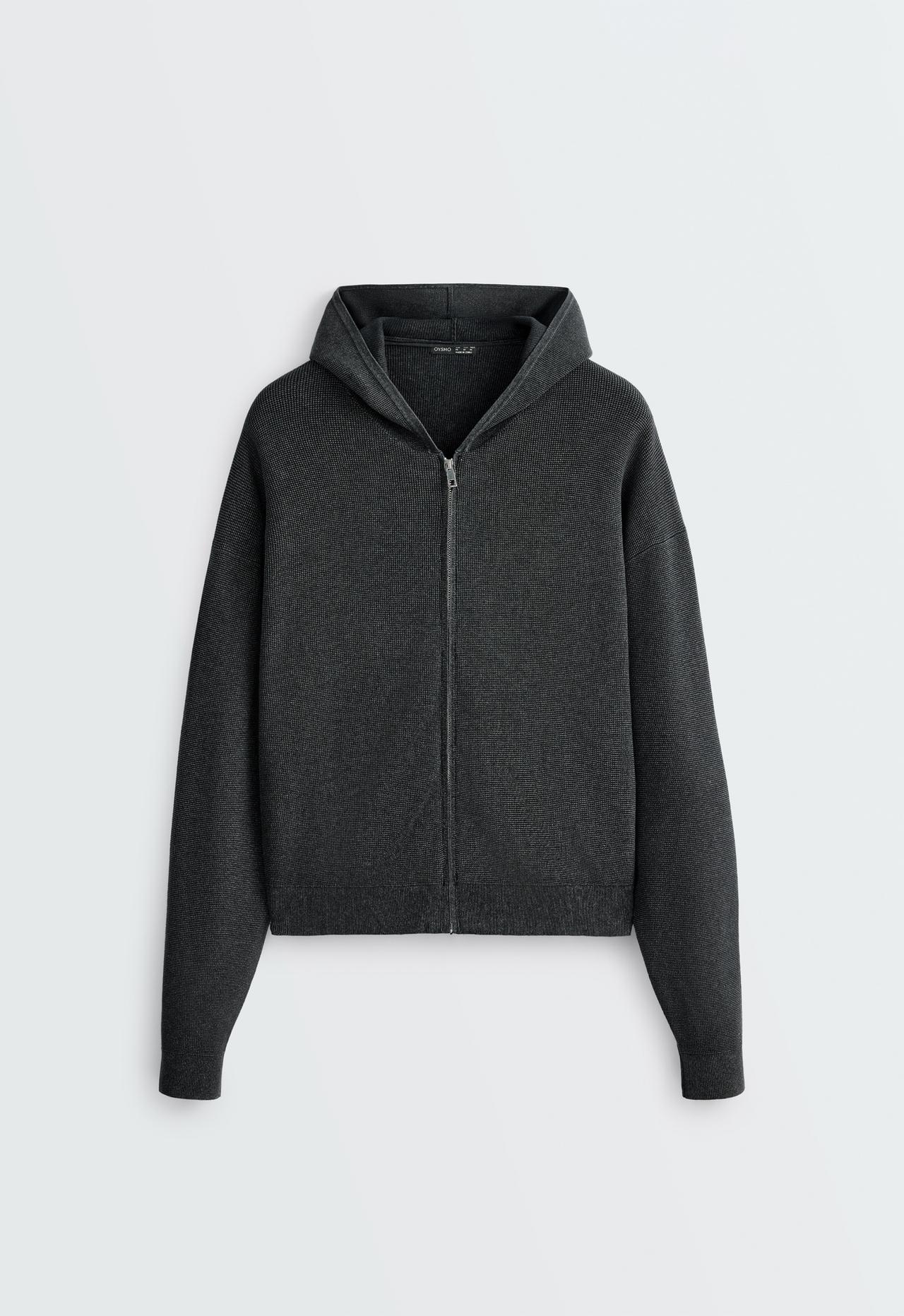 Hooded waffle knit jacket — DARK ANTHRACITE
