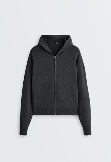 Hooded waffle knit jacket — DARK ANTHRACITE 5
