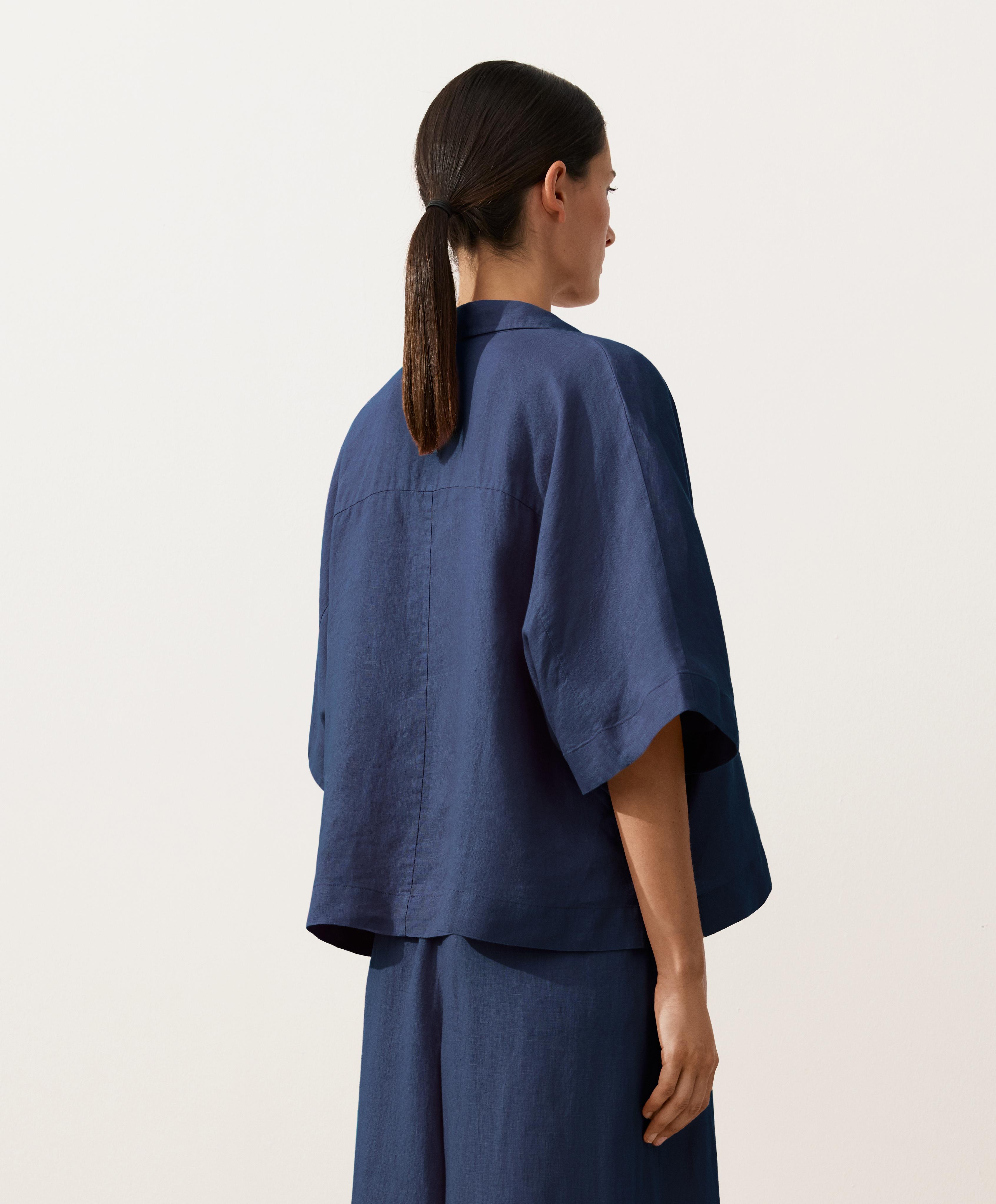 Oversize 100% linen polo shirt — NAVY