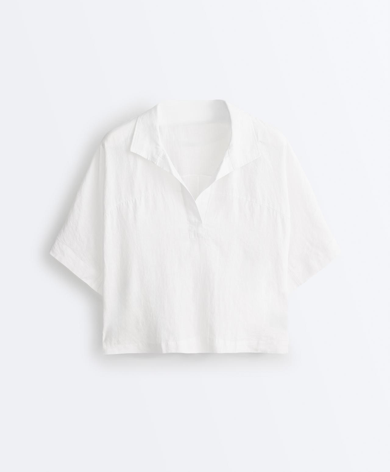Oversize 100% linen polo shirt — WHITE 