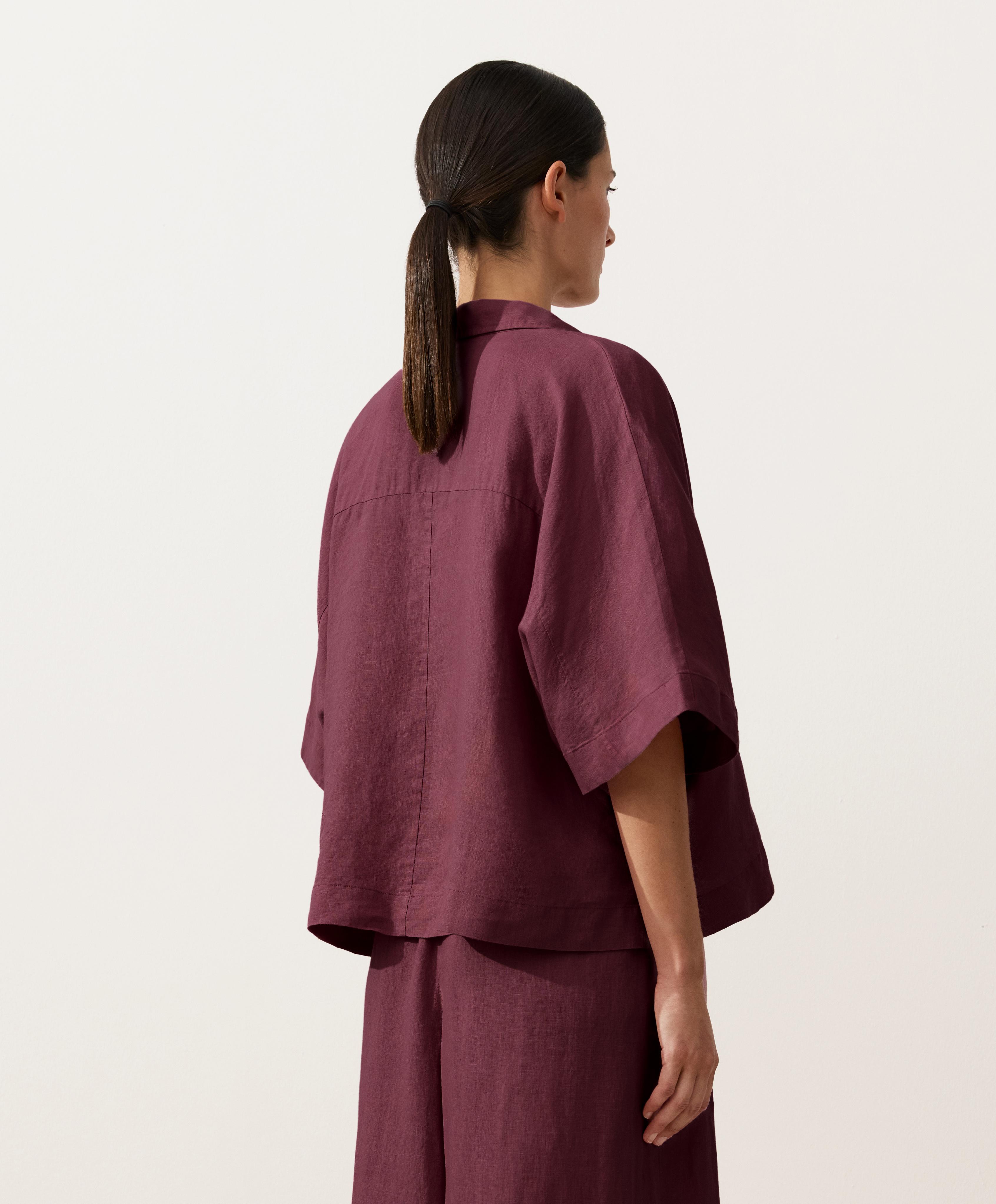 Oversize 100% linen polo shirt — CHERRY