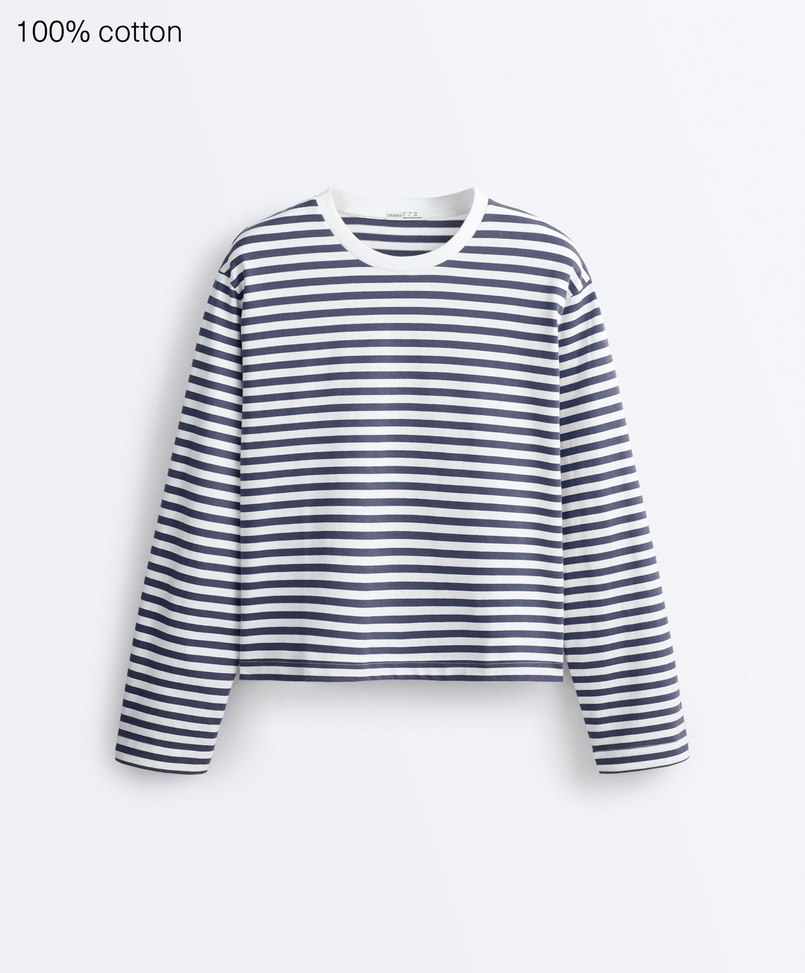 Striped 100% cotton boxy long-sleeved T-shirt — STORM