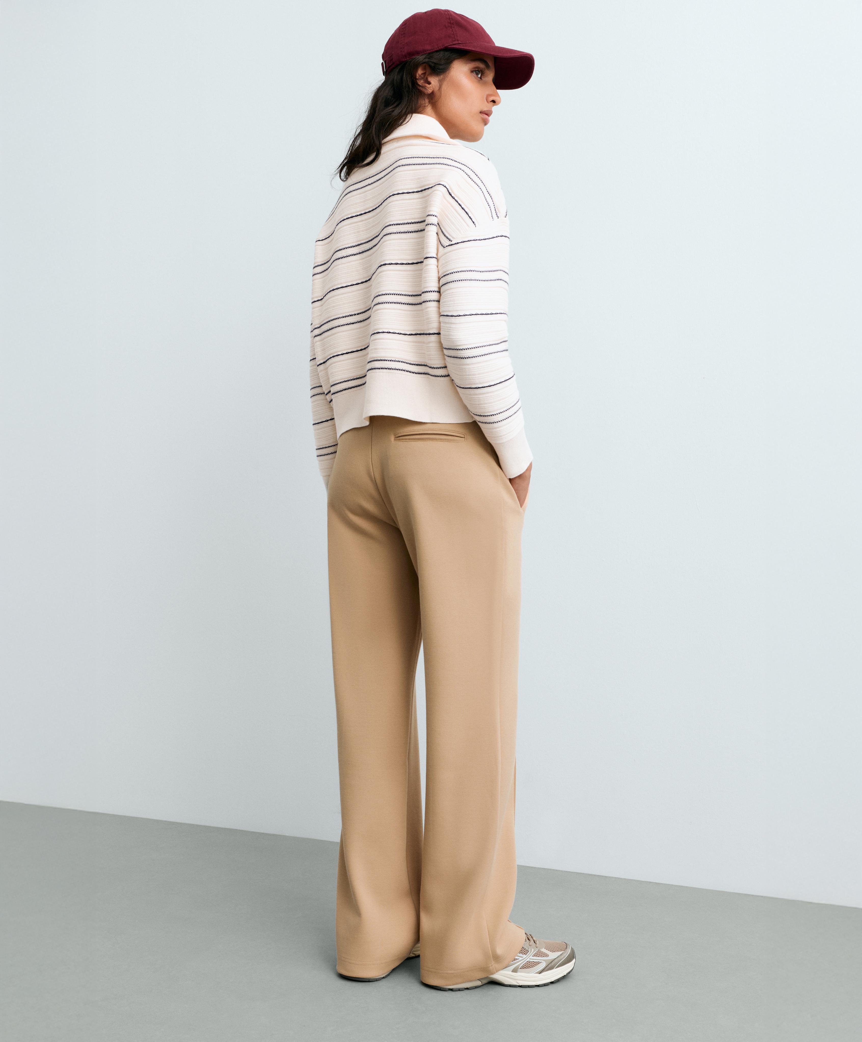Cotton piqué straight-leg trousers — BEIGE