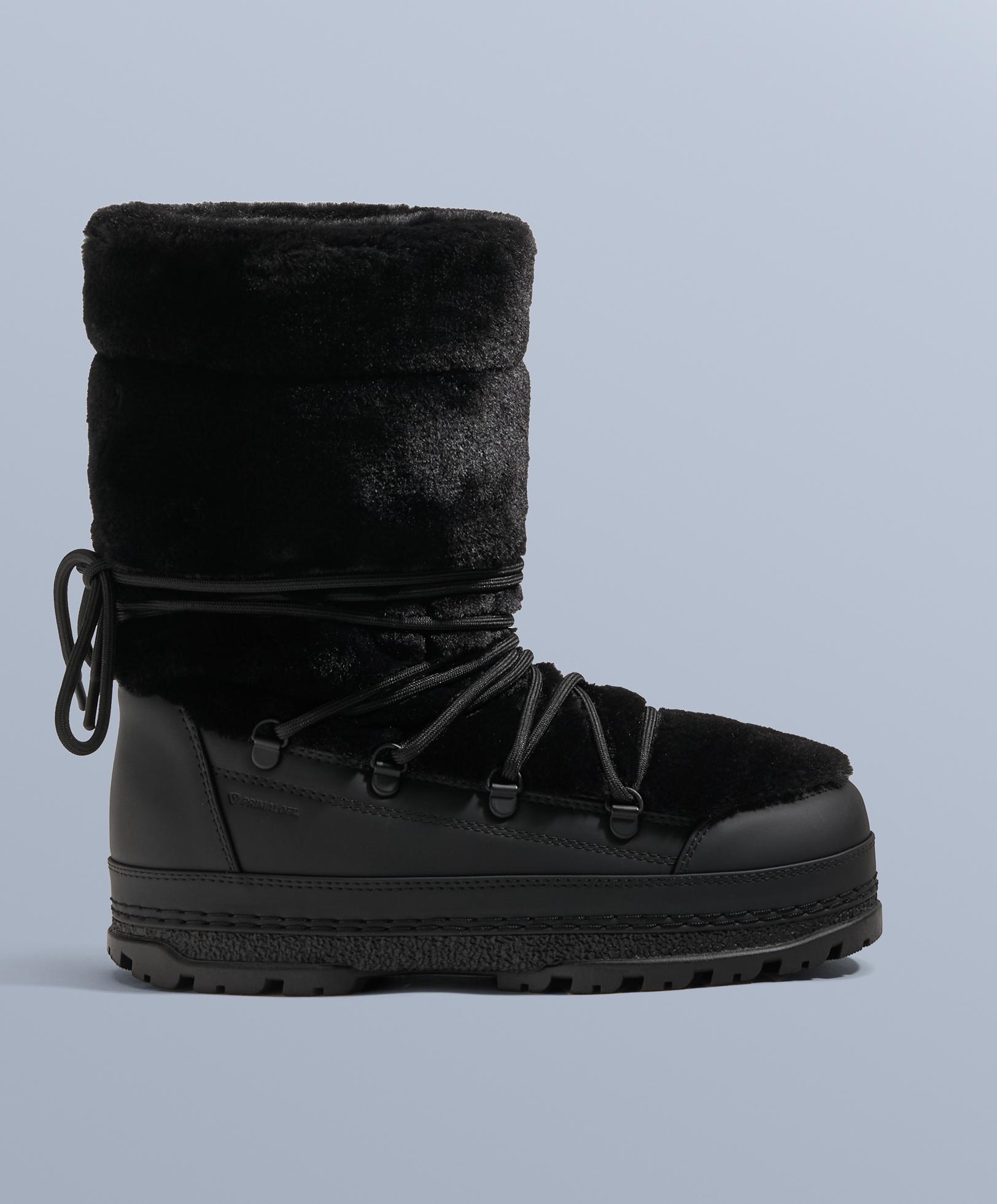 Lace-up technical faux fur boots — BLACK