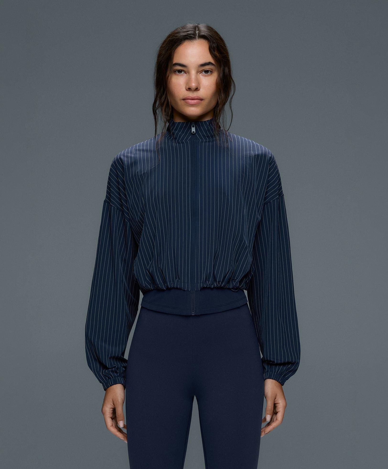 Pinstripe water-repellent technical jacket — NAVY BLUE