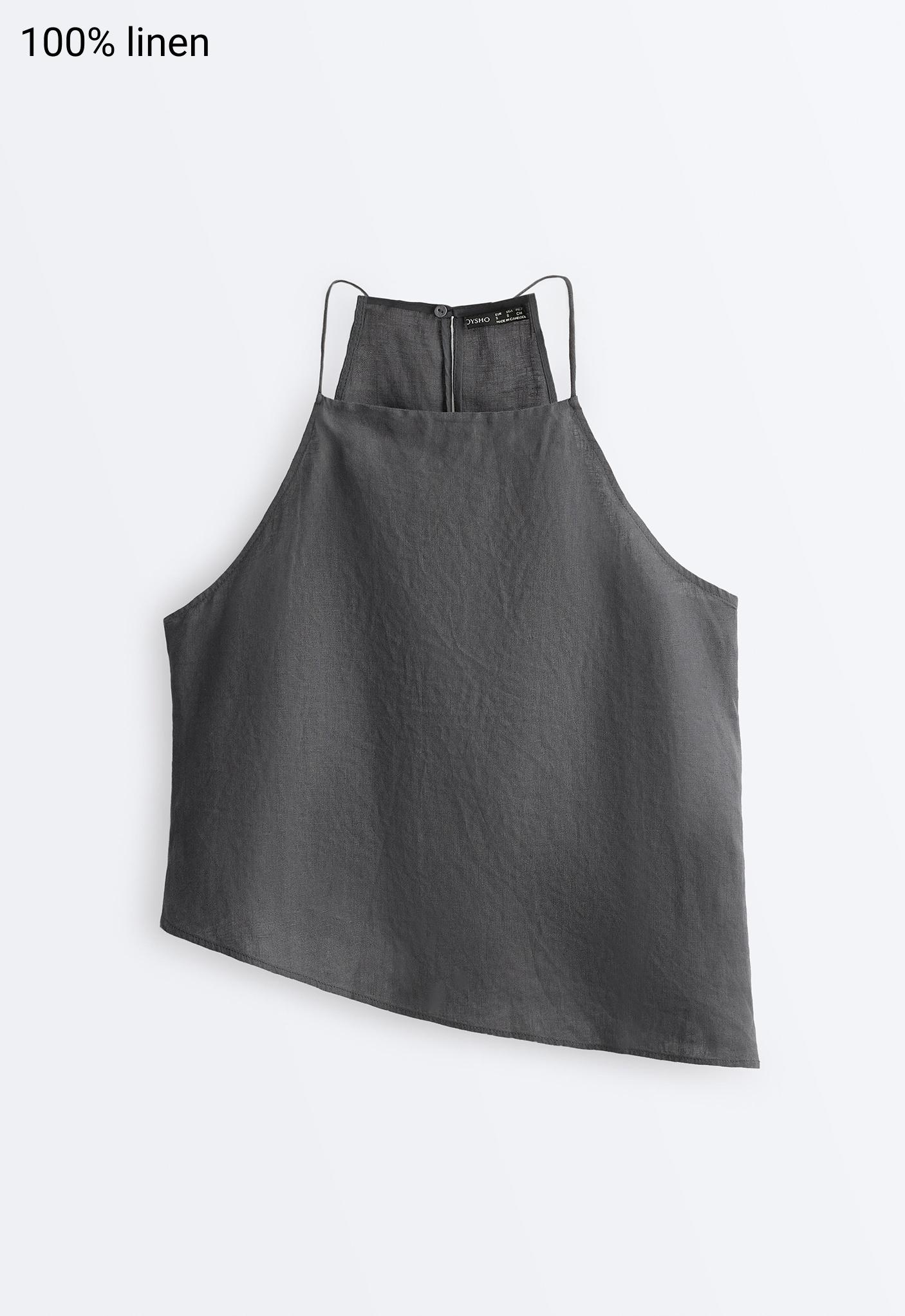 Asymmetric 100% linen sleeveless top — STEEL GREY