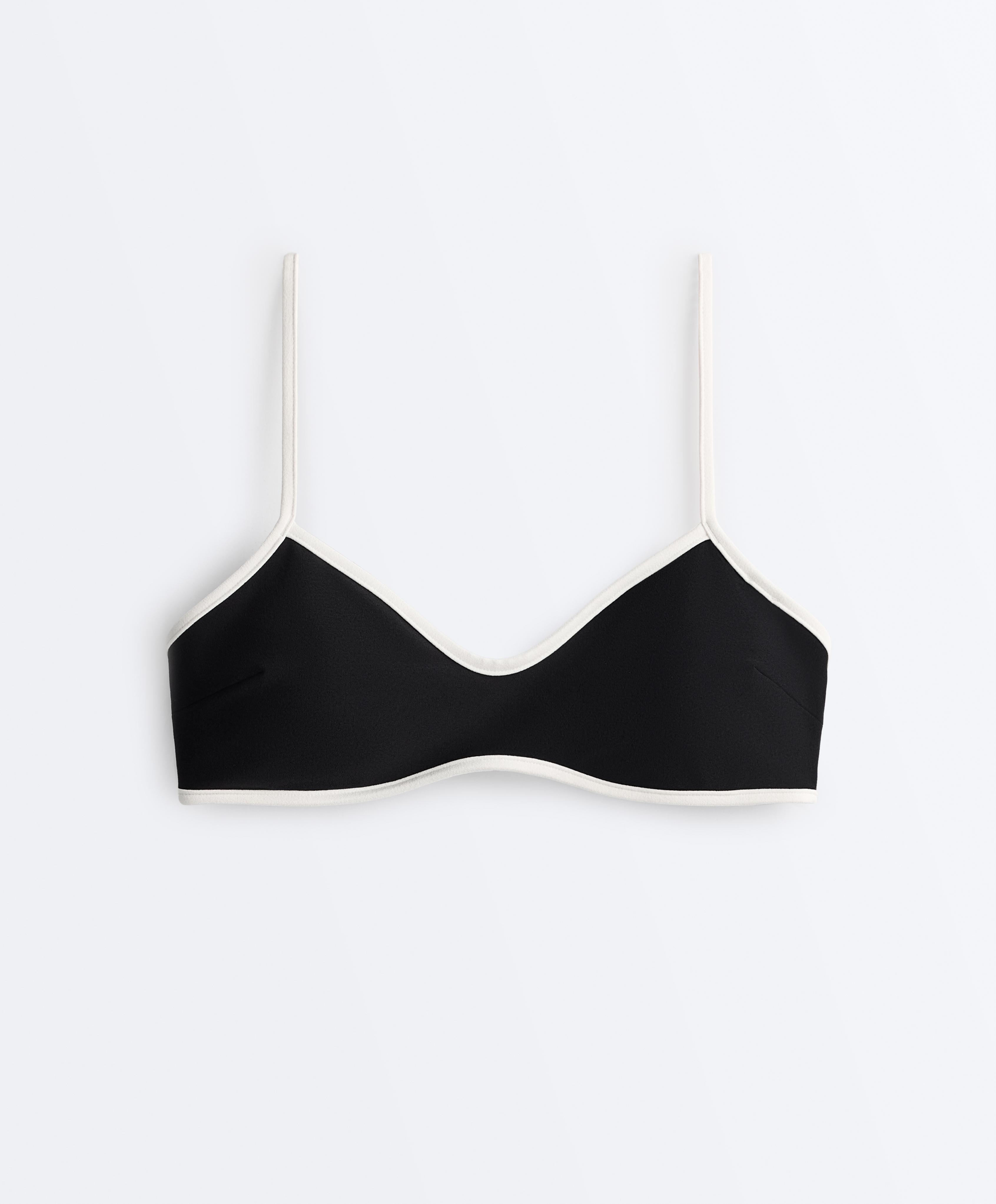 Contrast trim bikini top — BLACK