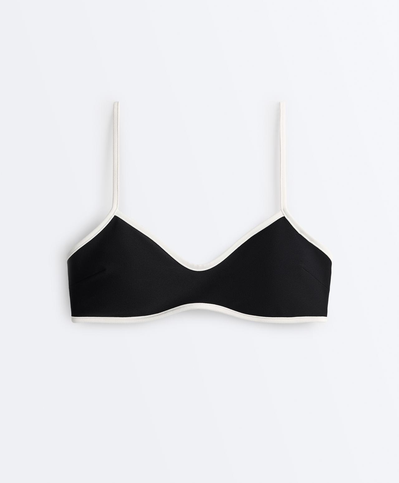 Contrast trim bikini top — BLACK