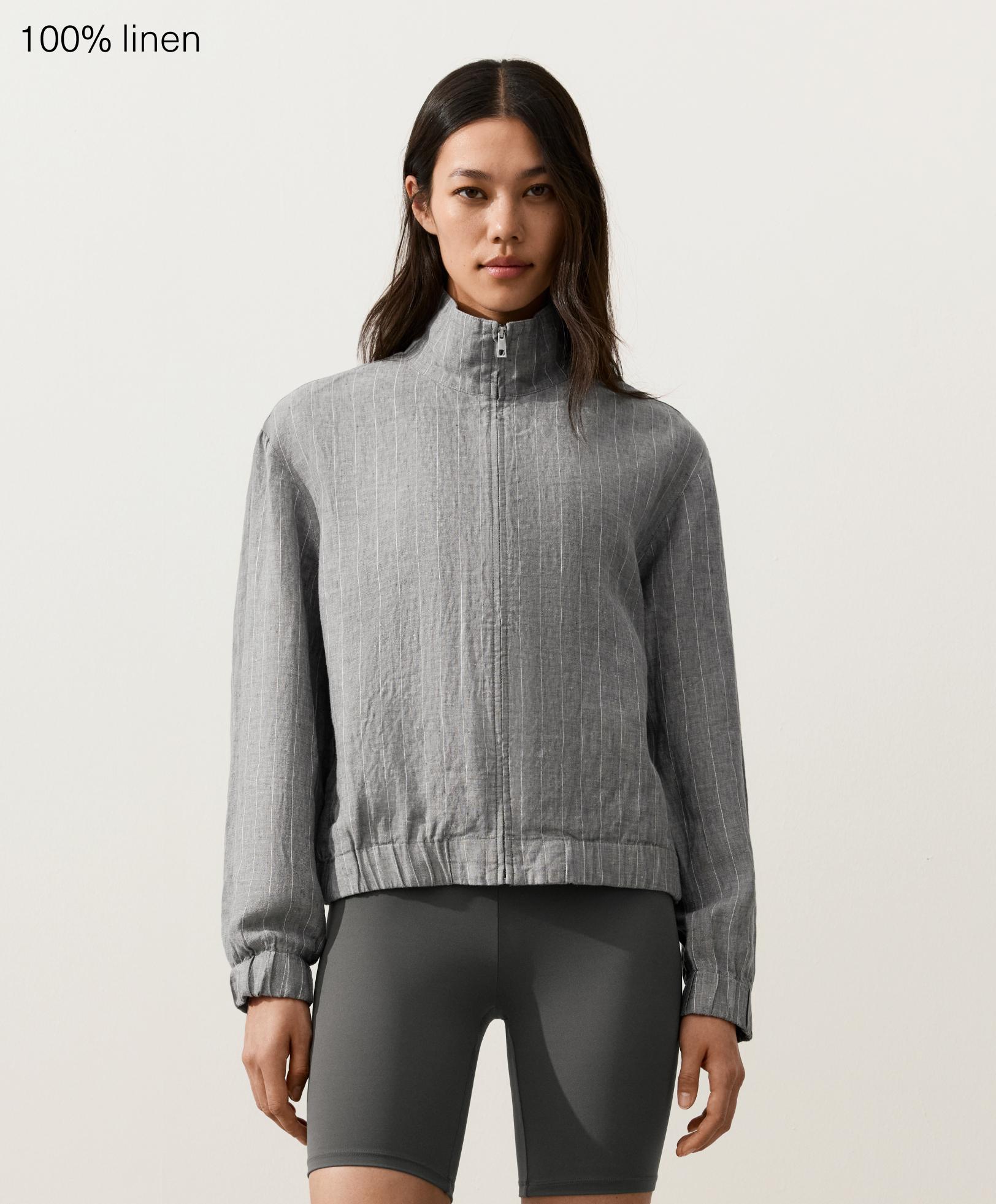 Casaco de gola alta 100% linho risca diplomática