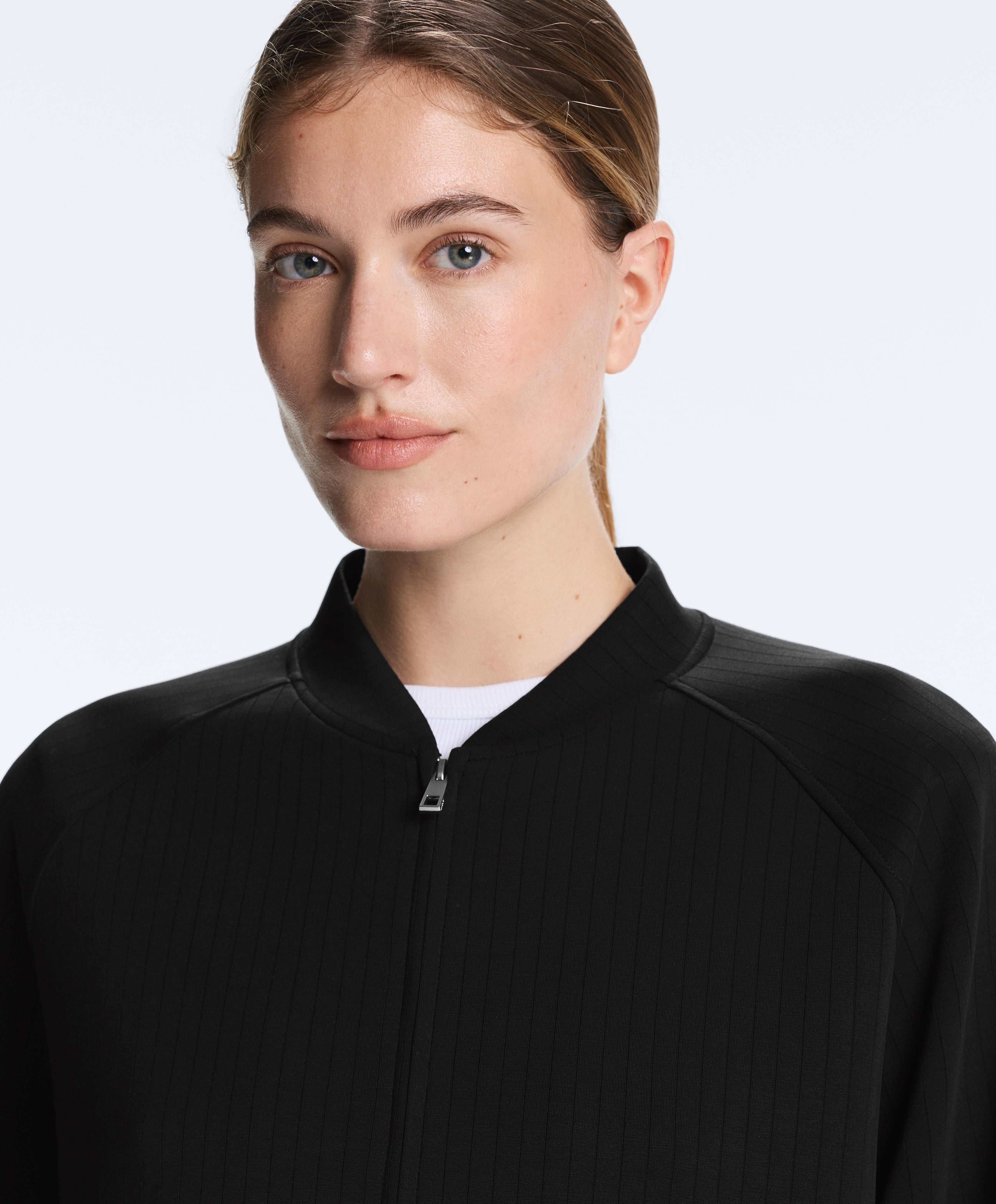 Striped bomber jacket with soft-touch modal — BLACK