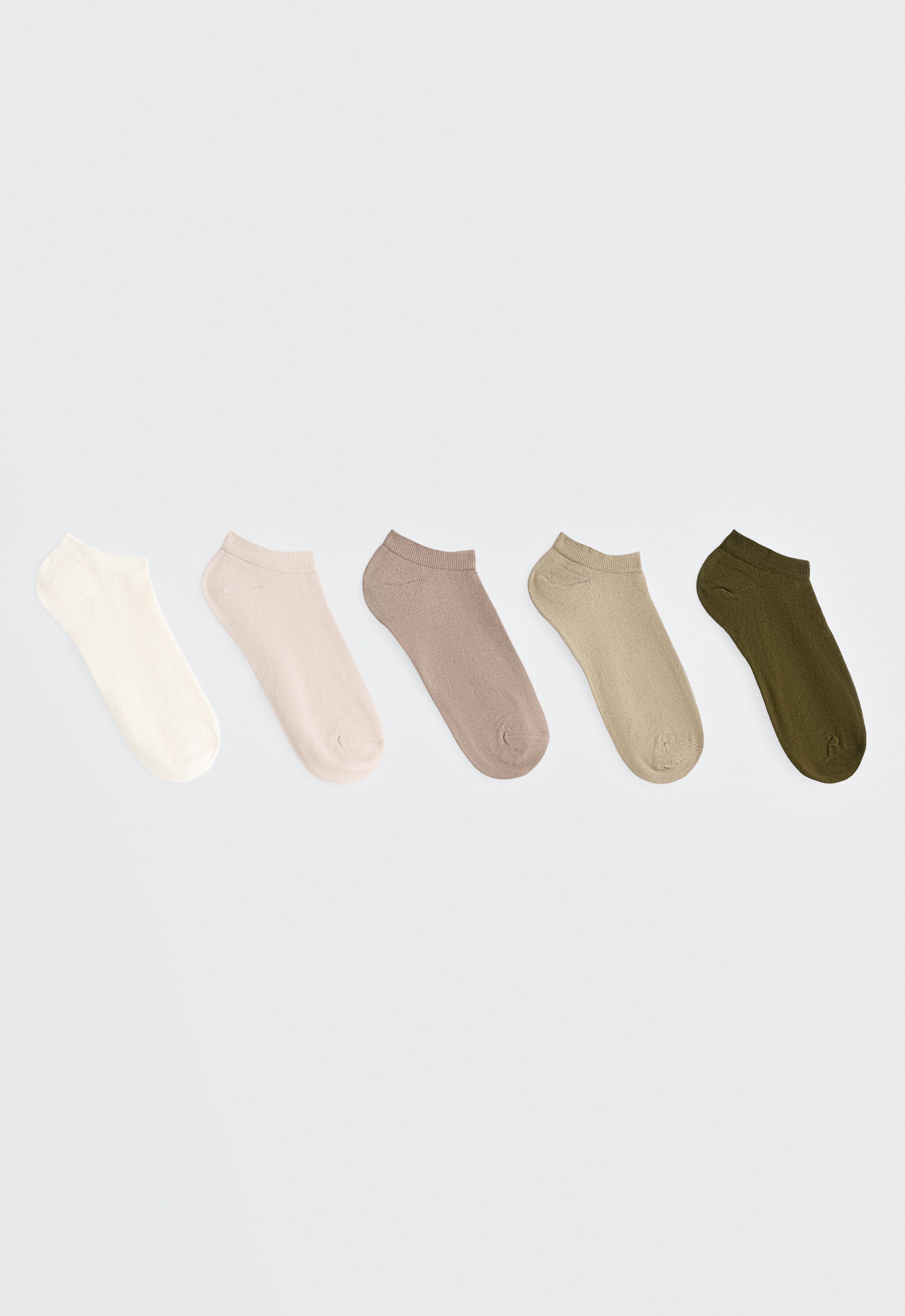 5 pairs of cotton blend sneaker socks — GREEN BEIGE