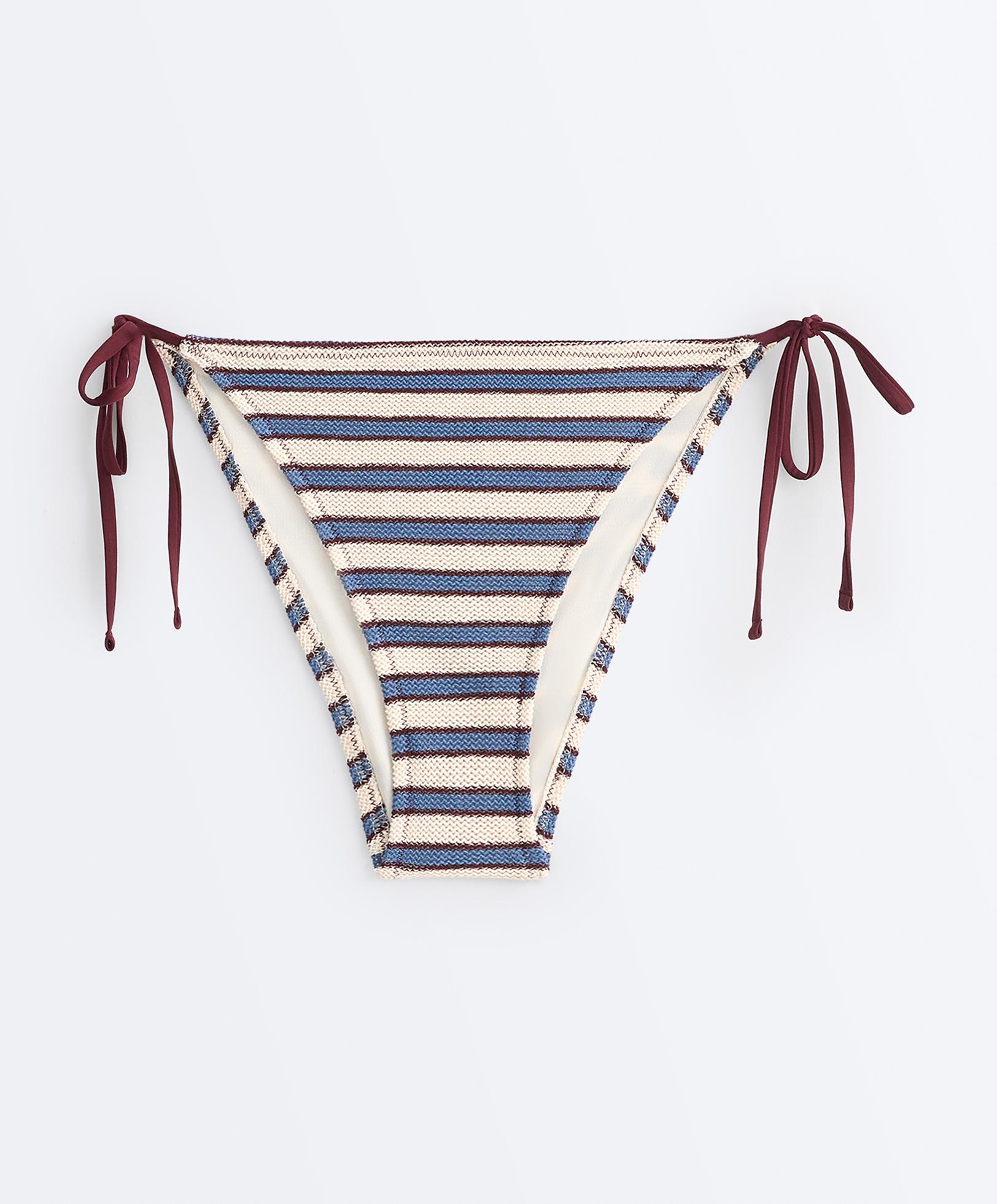 Medium-coverage striped crochet tie bikini briefs — LAVENDER BLUE