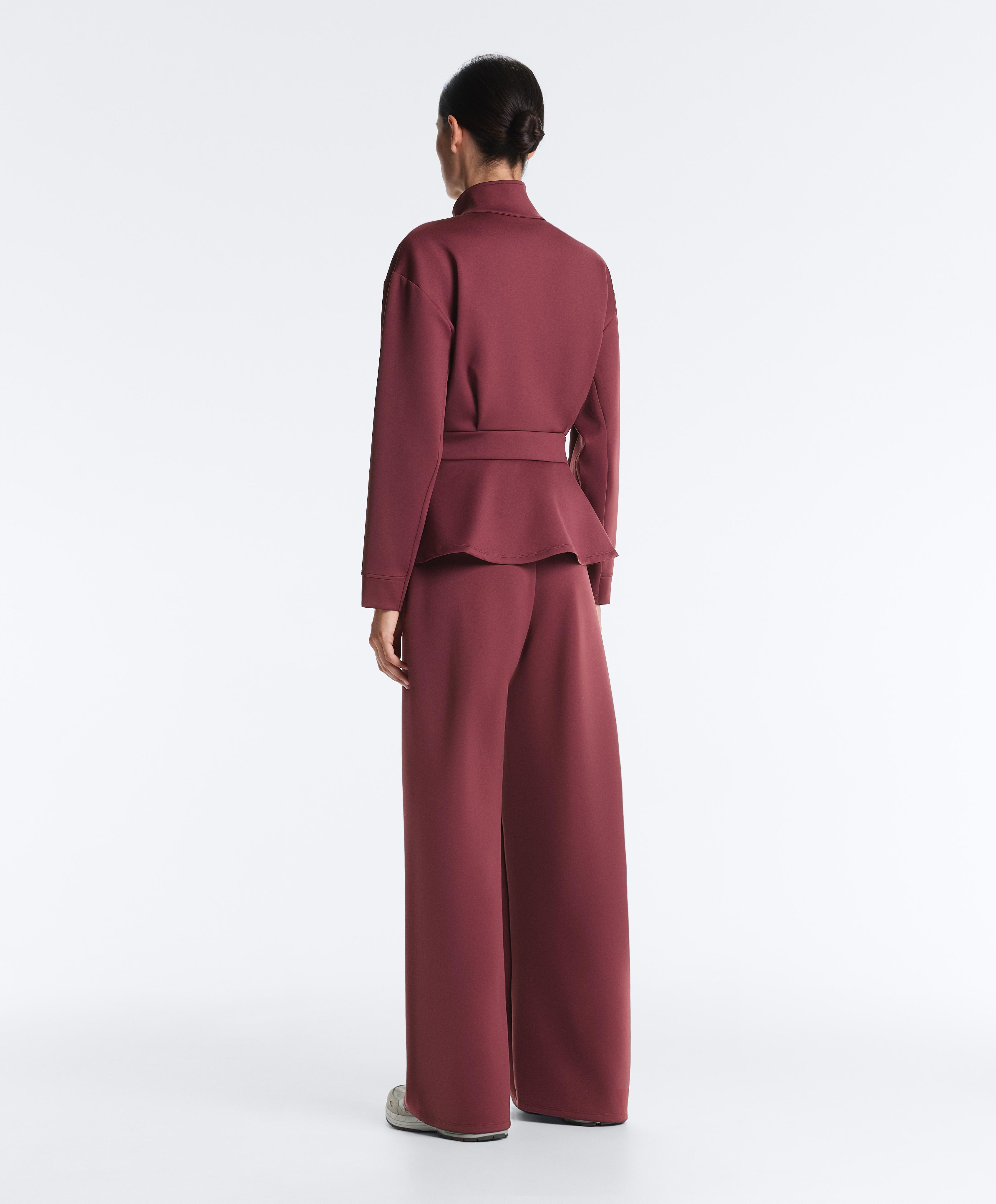 Neoprene-effect peplum jacket — CHERRY