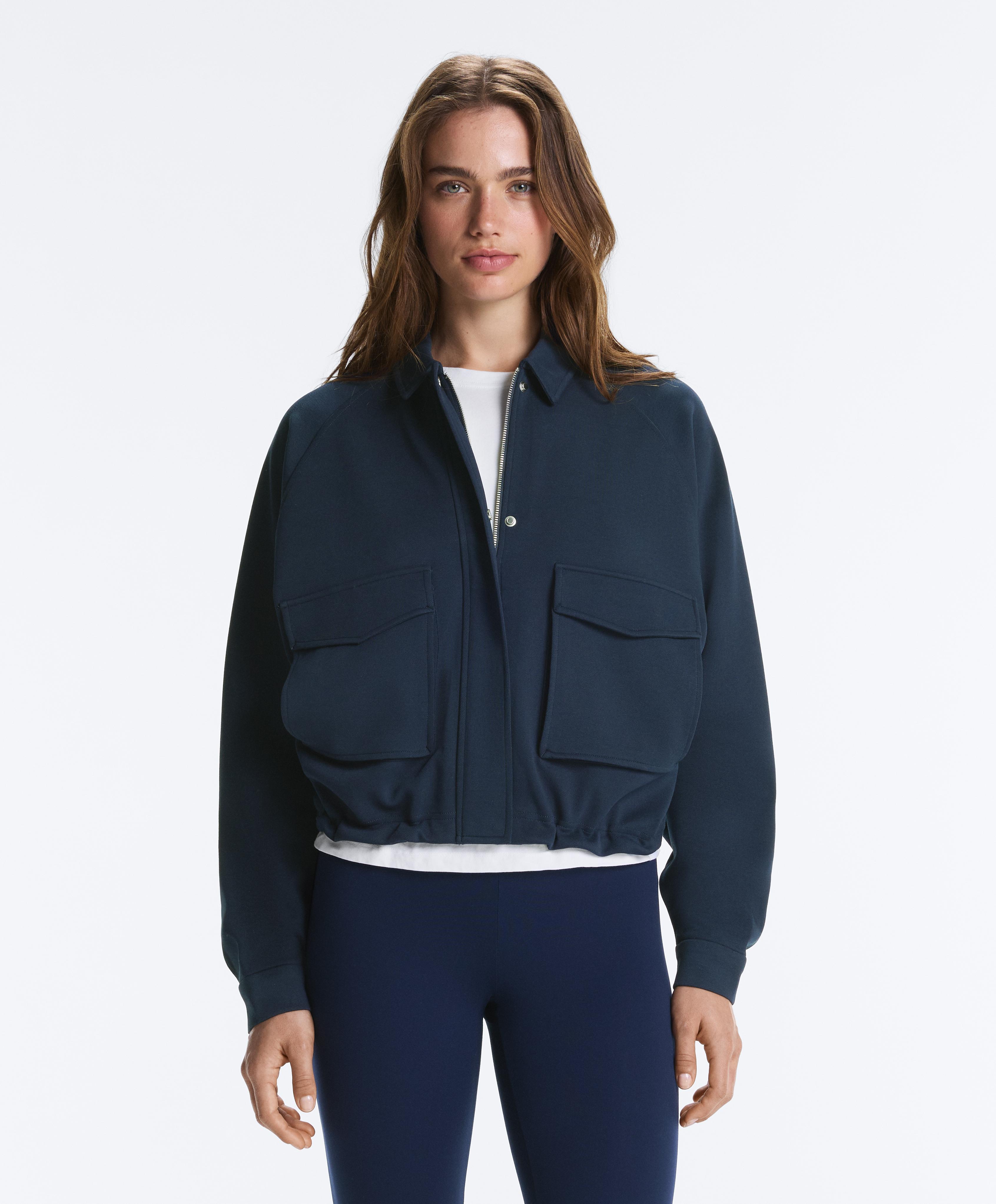 Piqué cotton V-neck raglan sleeve jacket