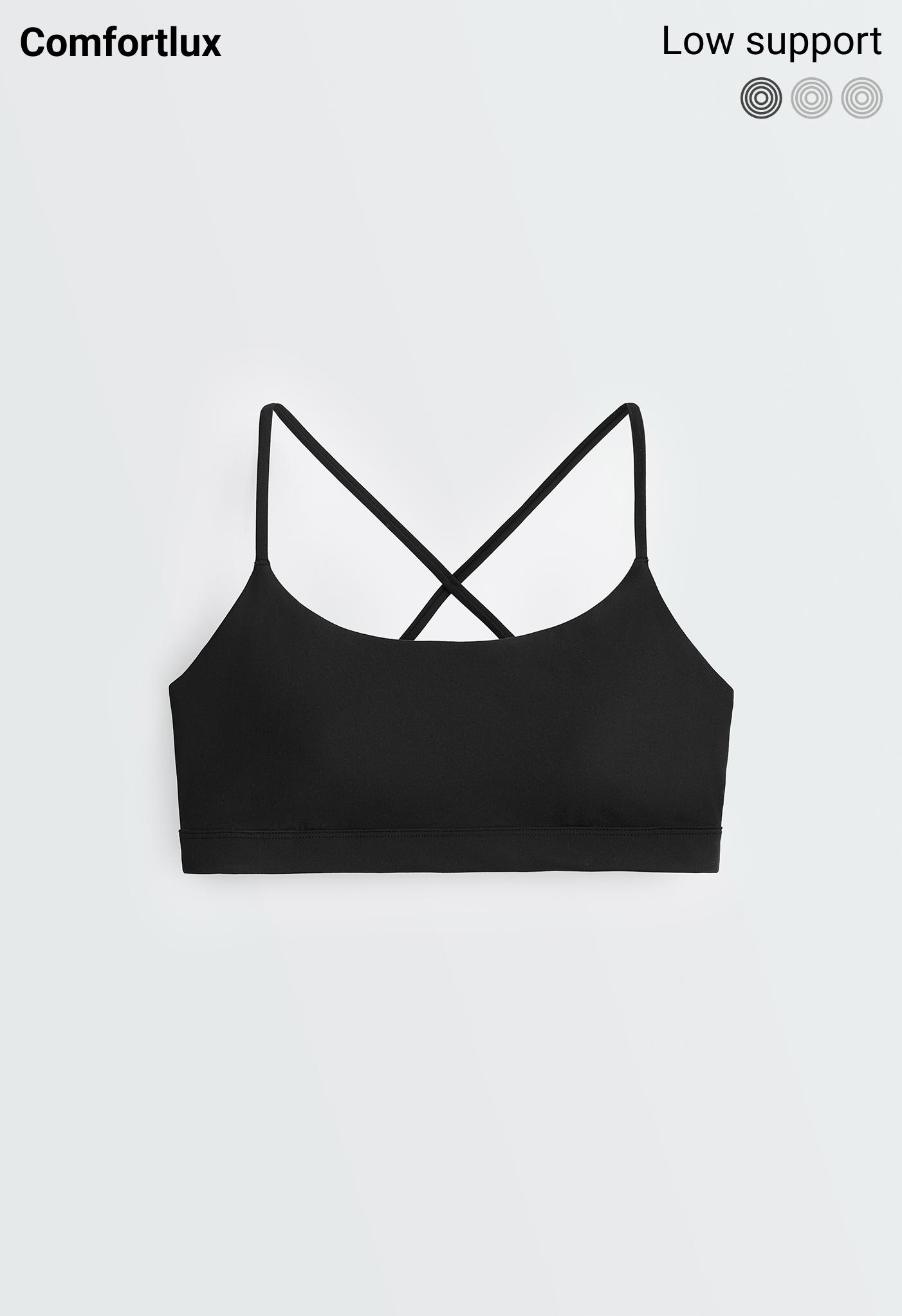 Low-support Comfortlux sports bra with straps — BLACK