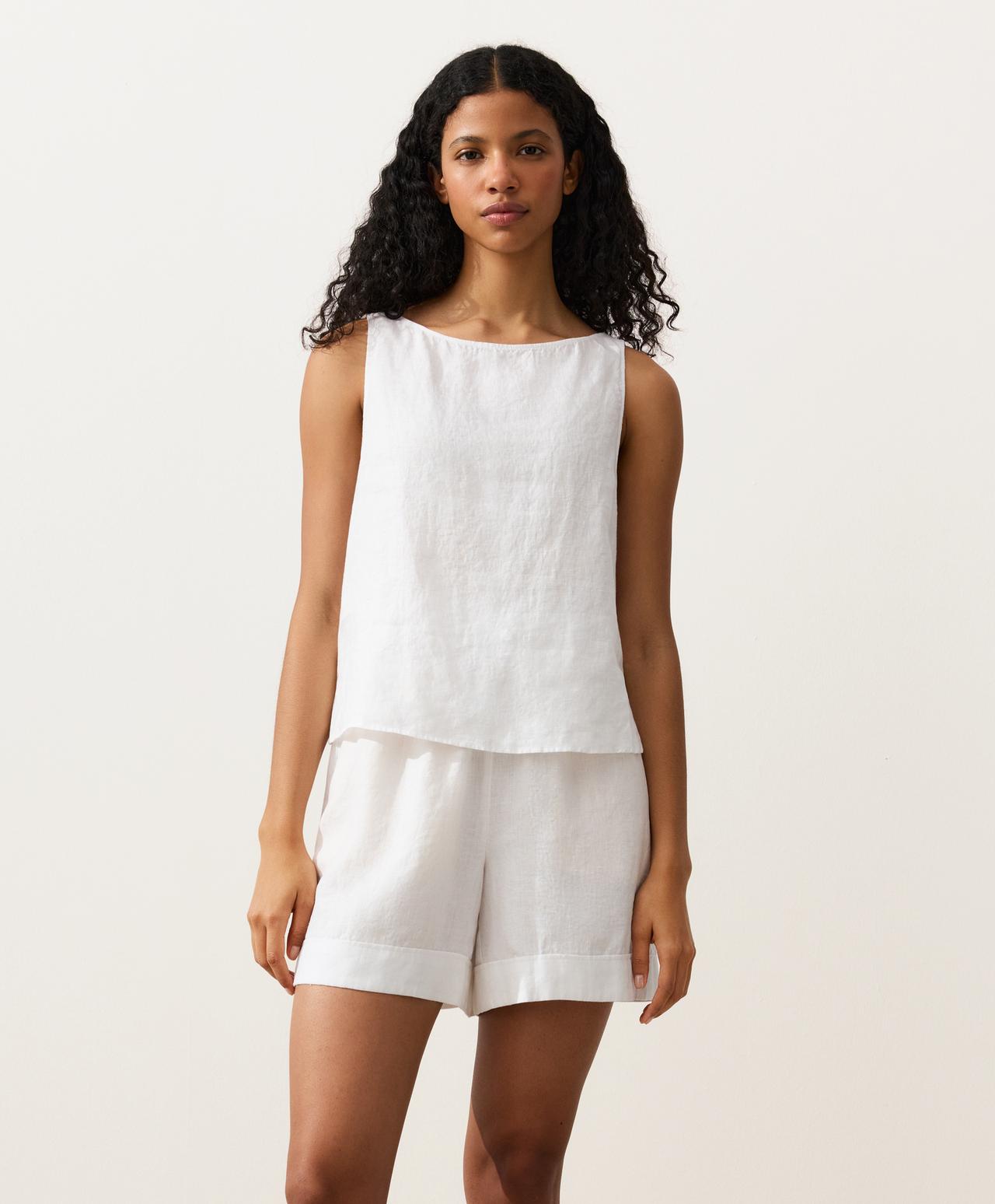 100% linen boxy top — WHITE 