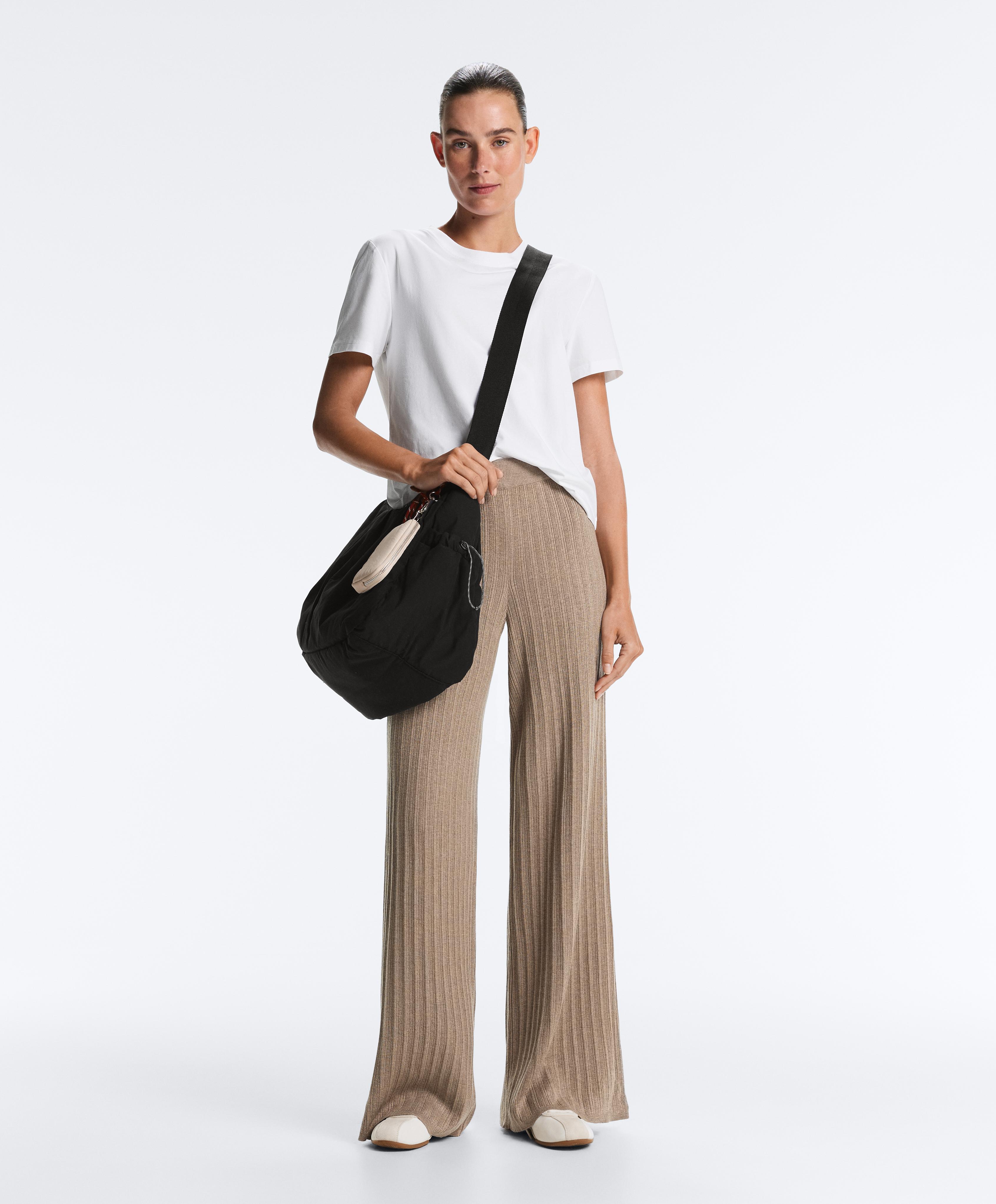 Rib-knit straight-leg trousers — DARK TAUPE