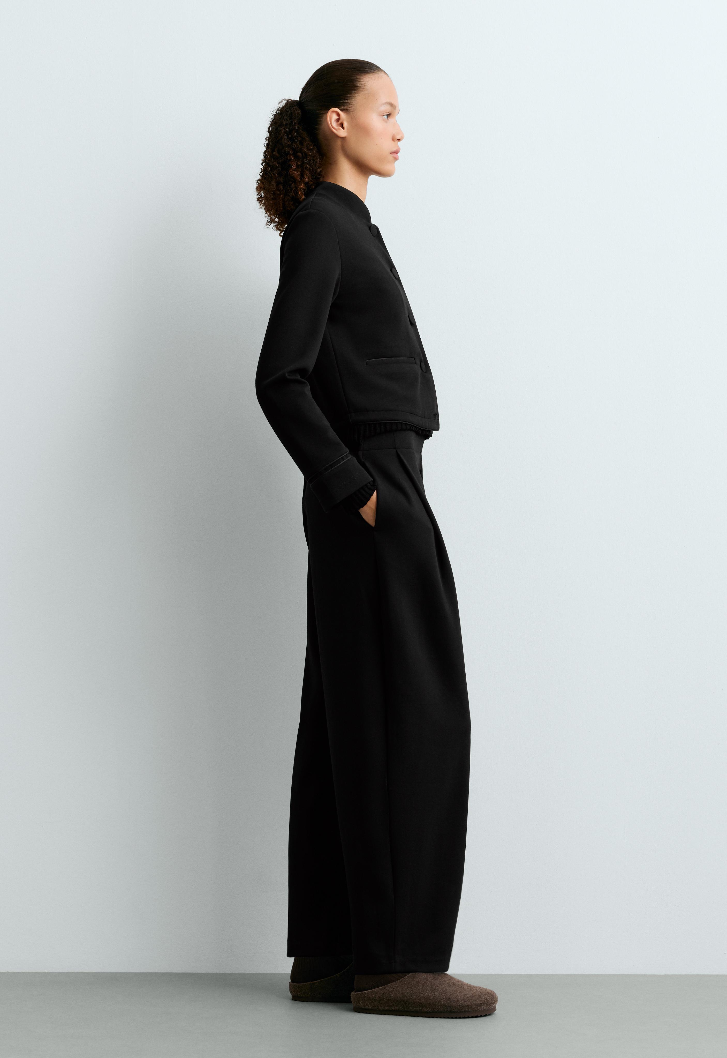 Wide-leg piqué cotton trousers