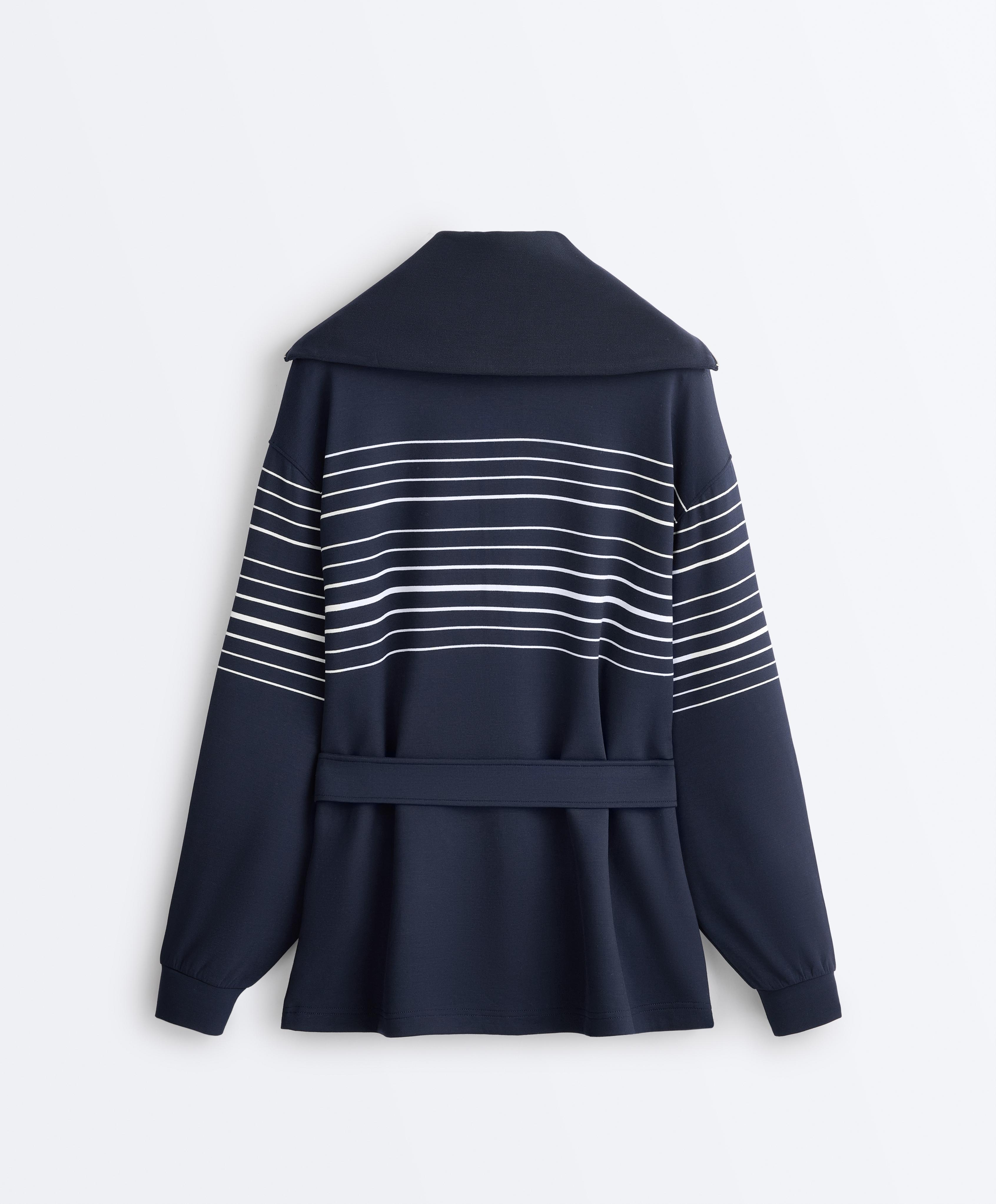 Long sailor stripe jacket with soft-touch modal — NAVY BLUE