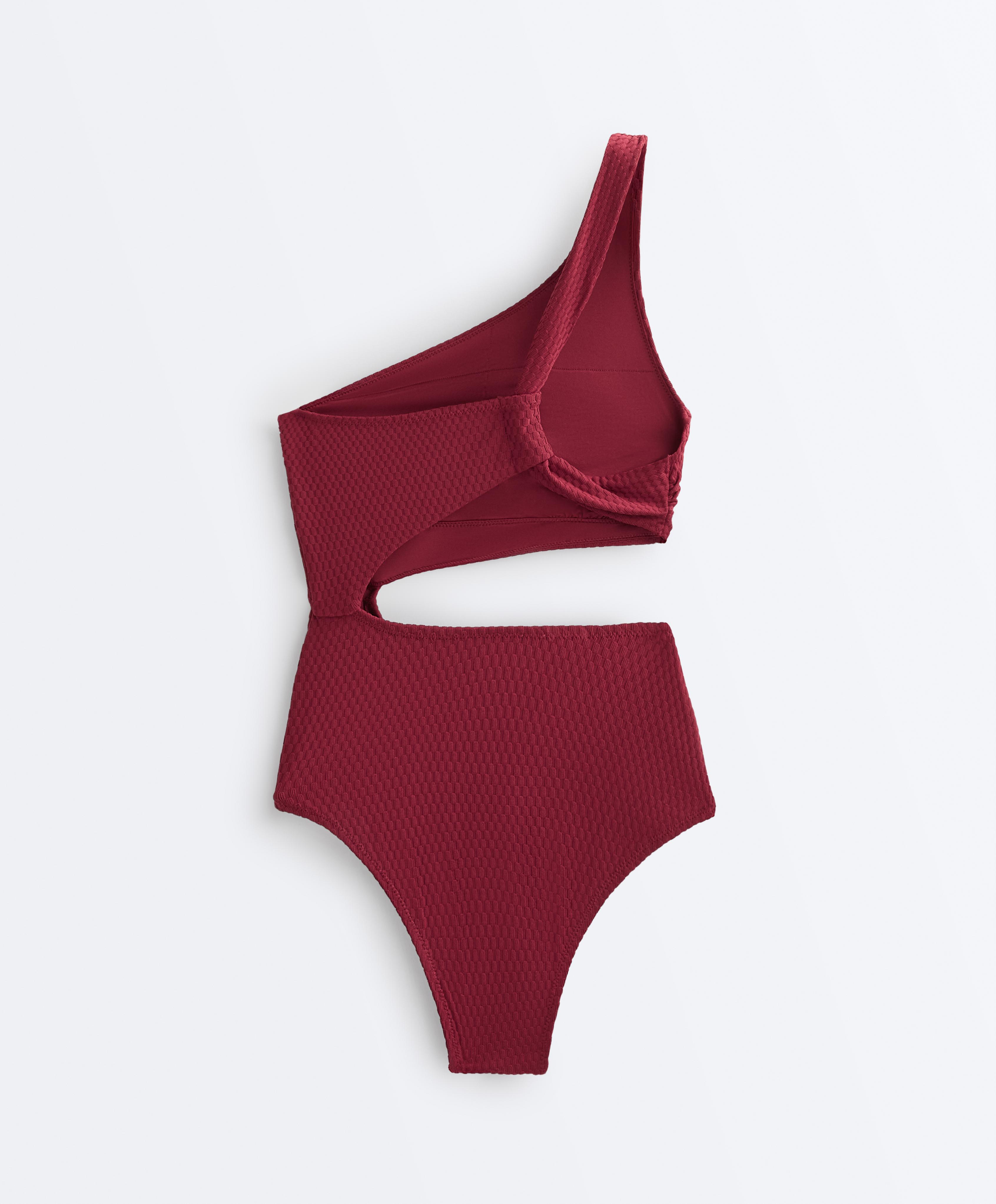 Mini check jacquard asymmetric trikini — PALE PLUM