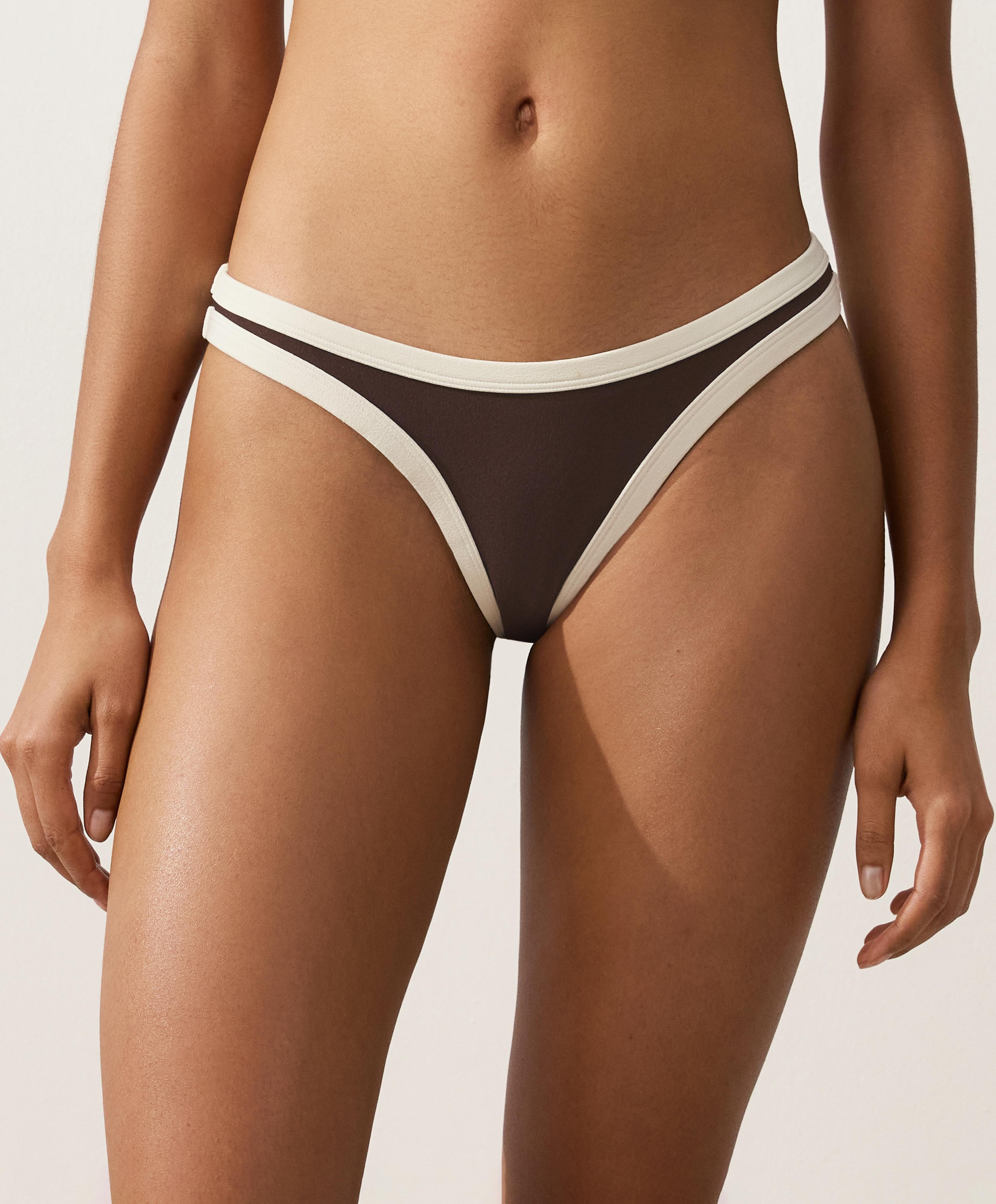 Contrast trim U-cut medium-coverage bikini briefs — DARK BROWN