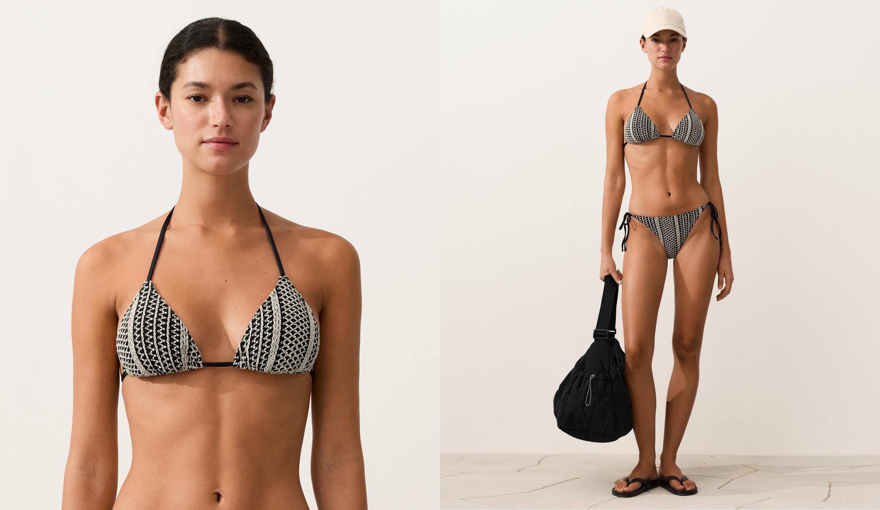 Crochet triangle bikini top — BLACK