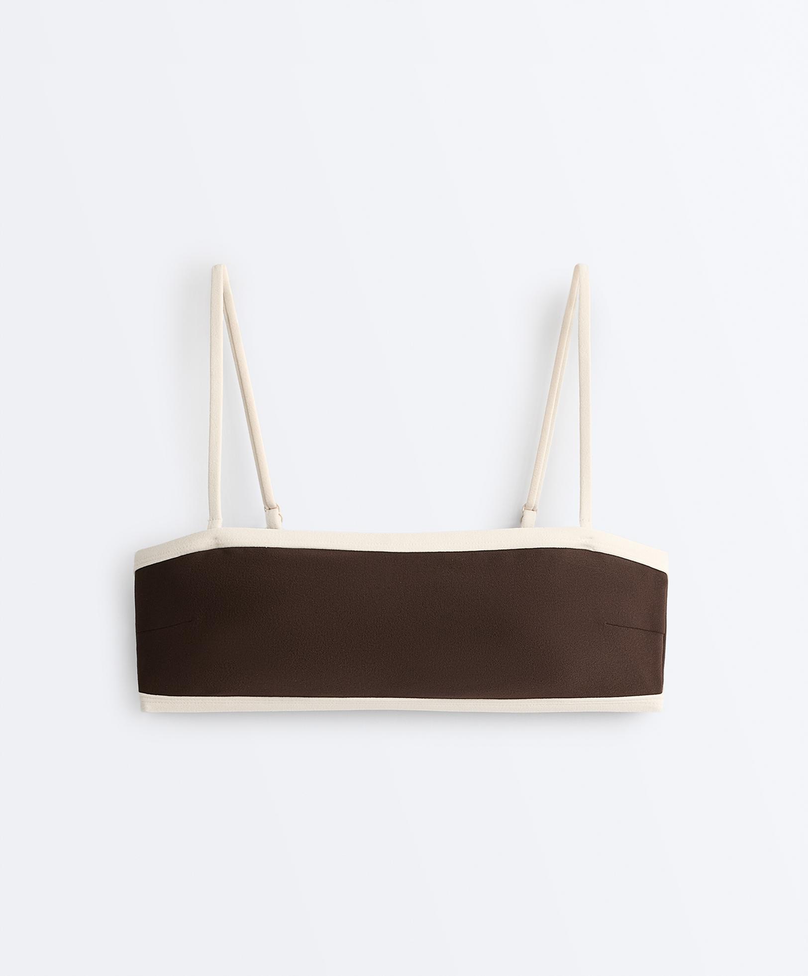 Contrast trim bandeau bikini — DARK BROWN