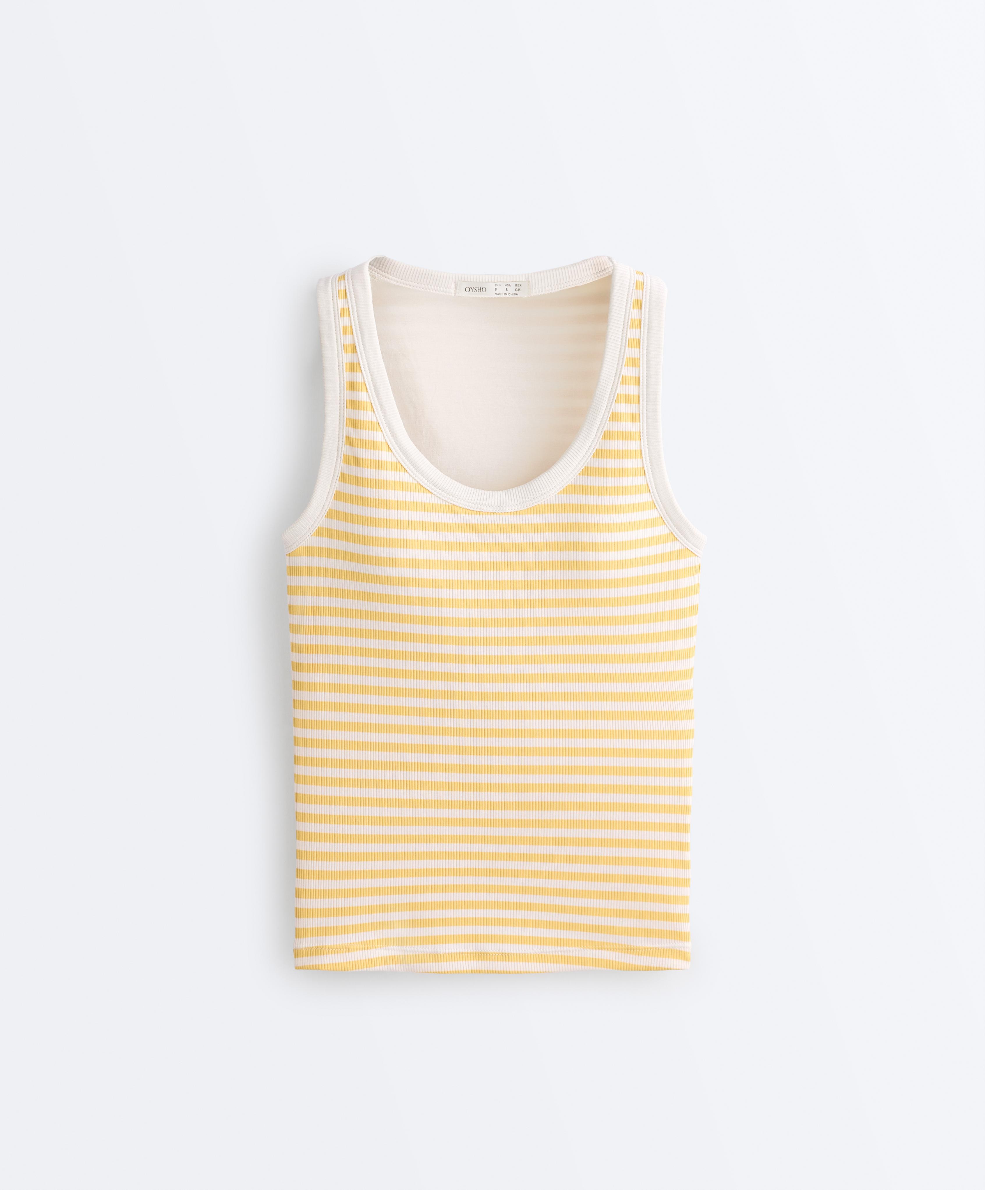 Long modal rib stripe tank top — MID-YELLOW