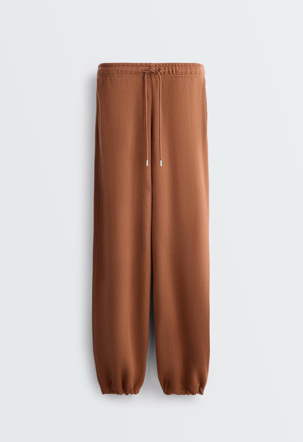 Adjustable cotton-blend fleece straight trousers — DARK CAMEL
