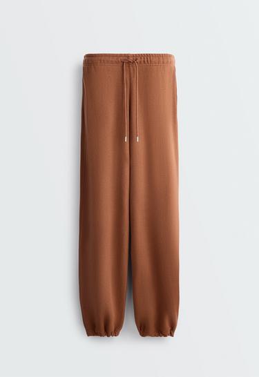 Adjustable cotton-blend fleece straight trousers — DARK CAMEL 7