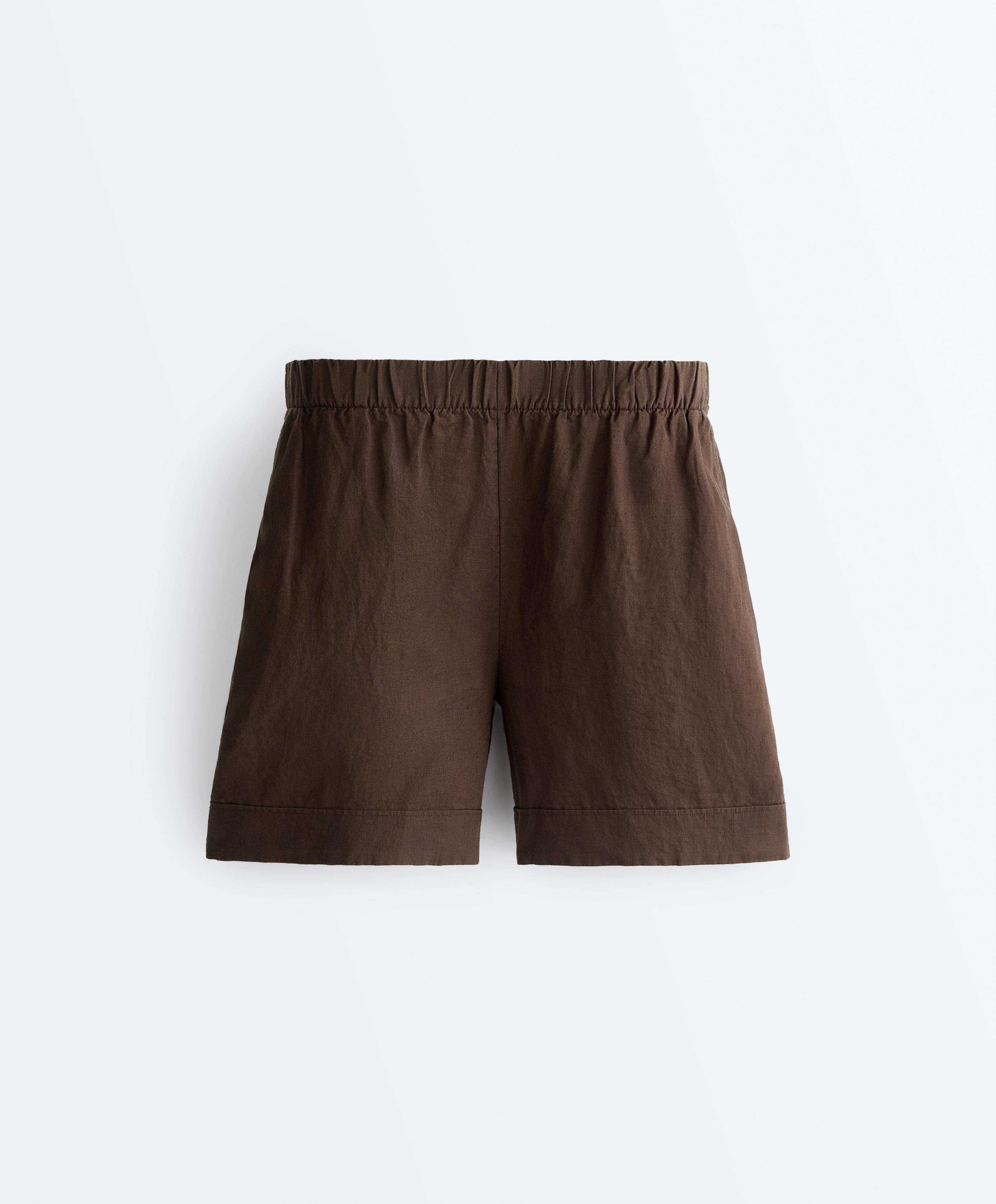 100% linen Bermuda shorts — DARK BROWN
