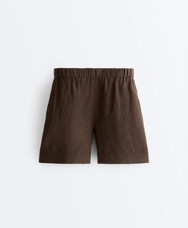 100% linen Bermuda shorts — DARK BROWN 8