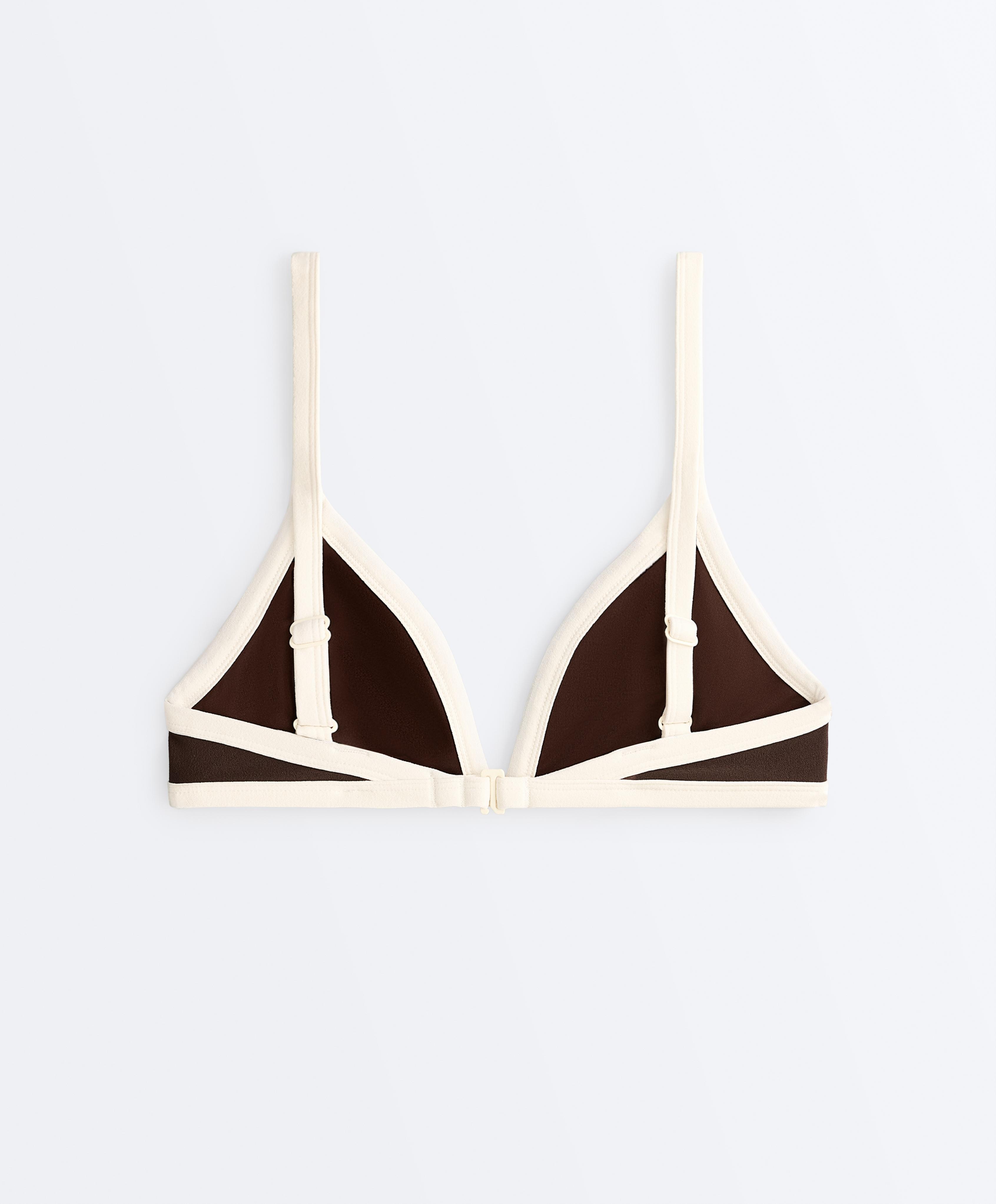 Contrast trim triangle bikini top — DARK BROWN