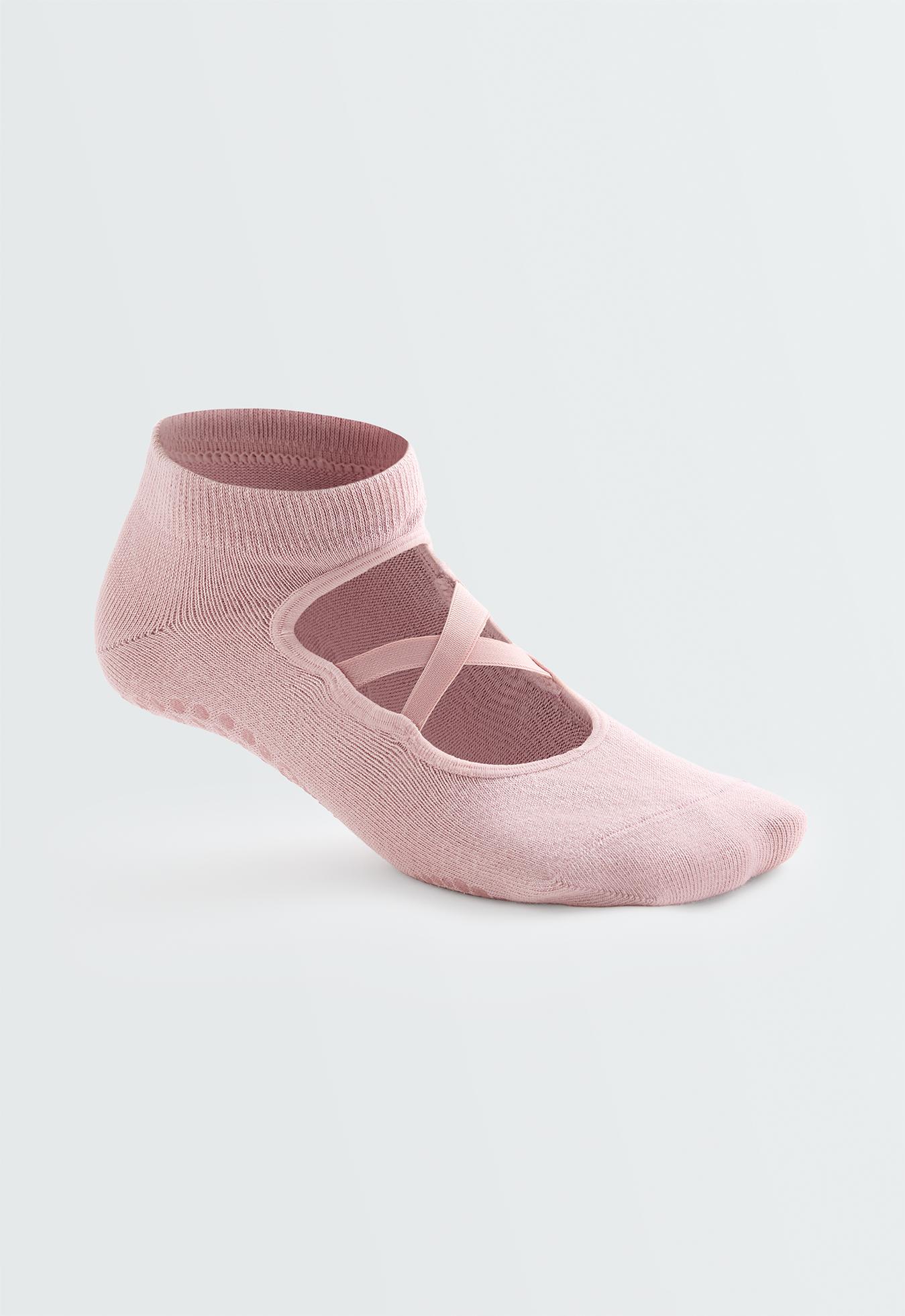 2 pairs of cotton blend yoga and Pilates sneaker socks with crossover straps — PALE PINK