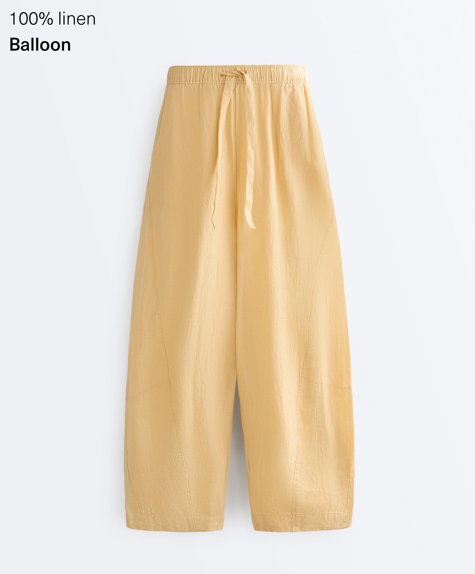100% linen balloon trousers — WASHED YELLOW