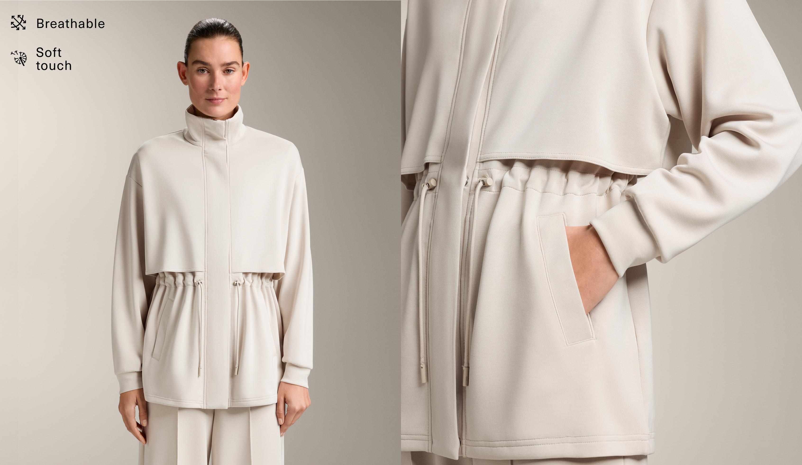 Long soft-touch jacket with modal and pockets