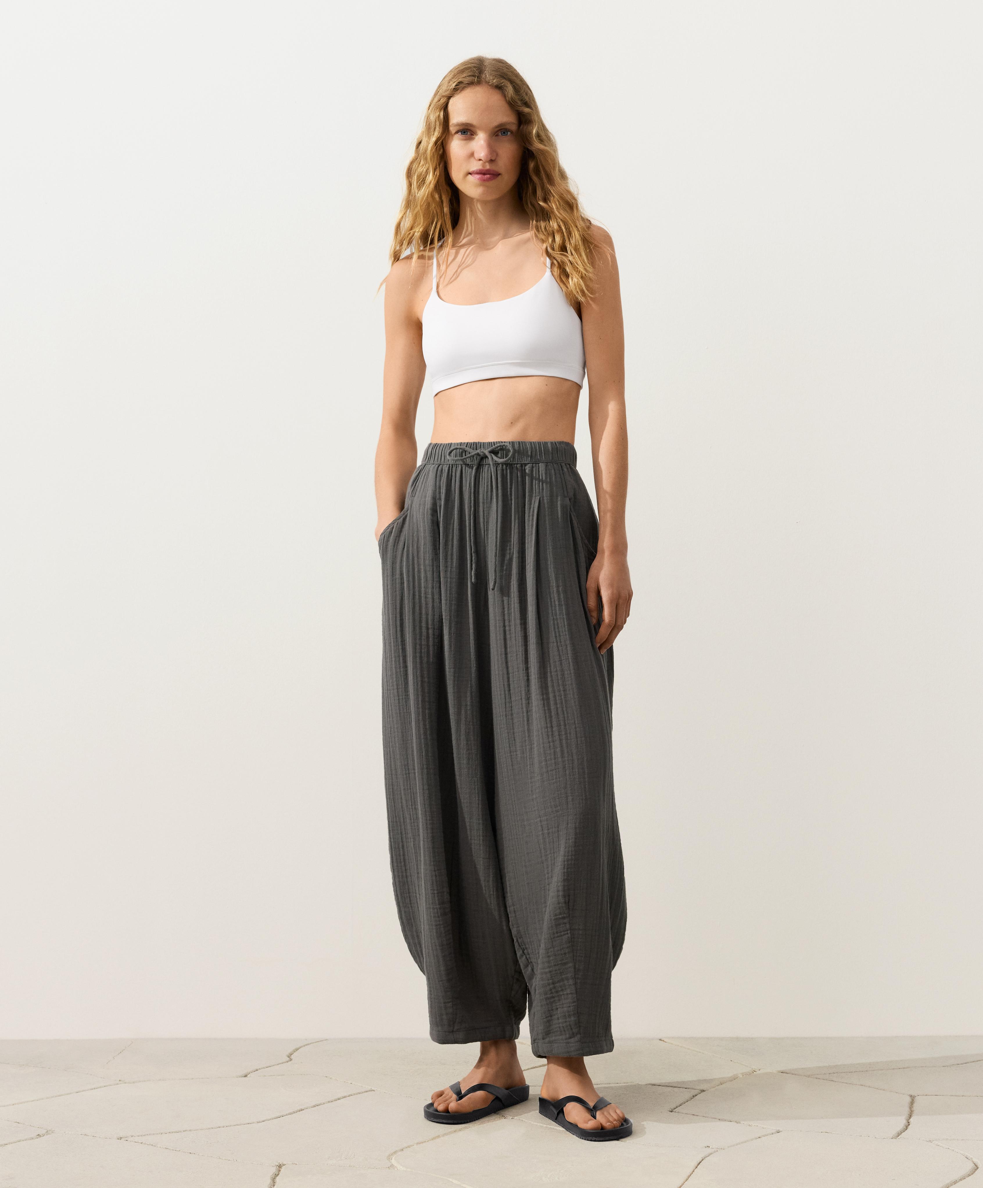 100% cotton gauze balloon trousers — ASPHALT