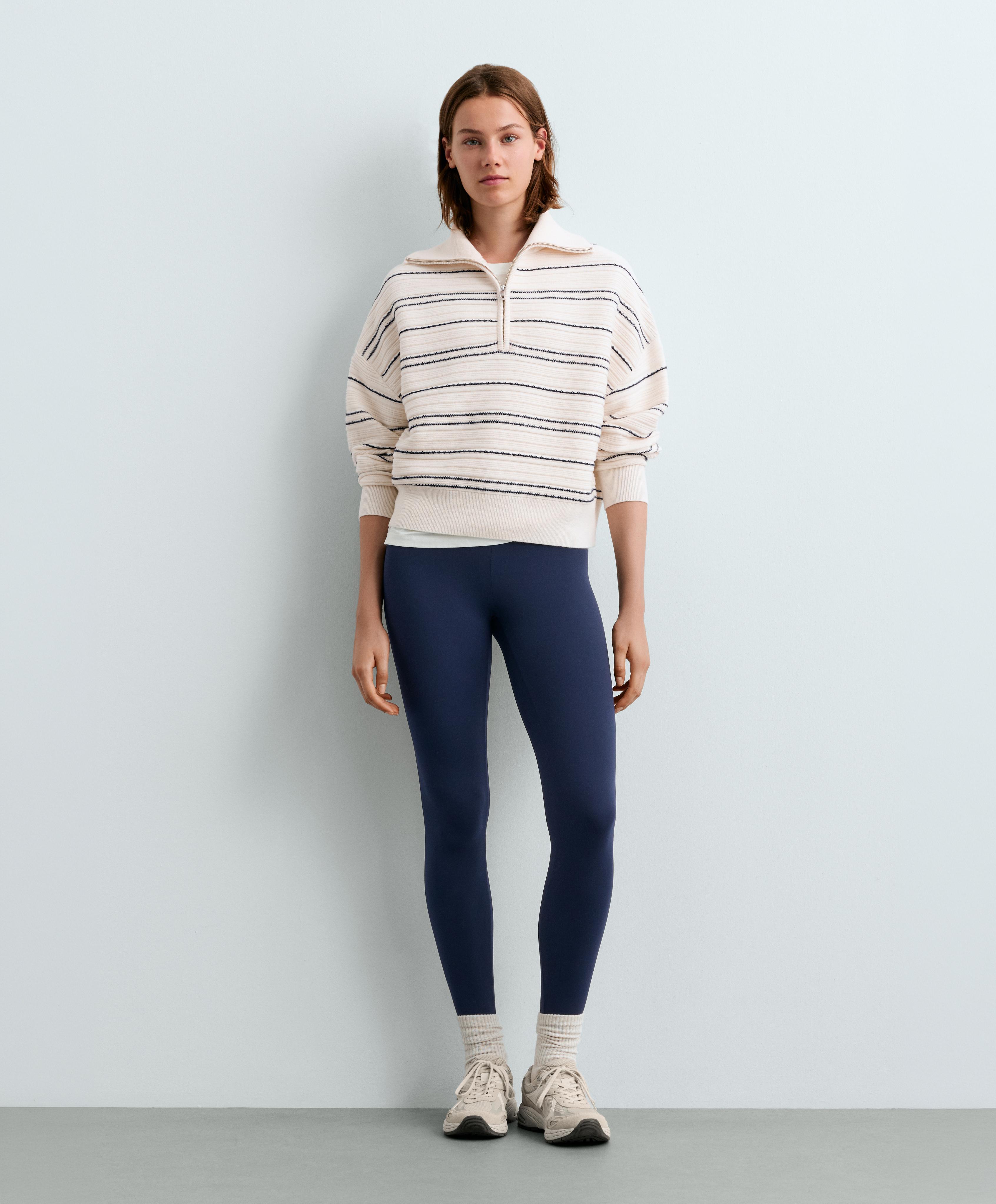 High-neck striped knit jumper — PALE ECRU