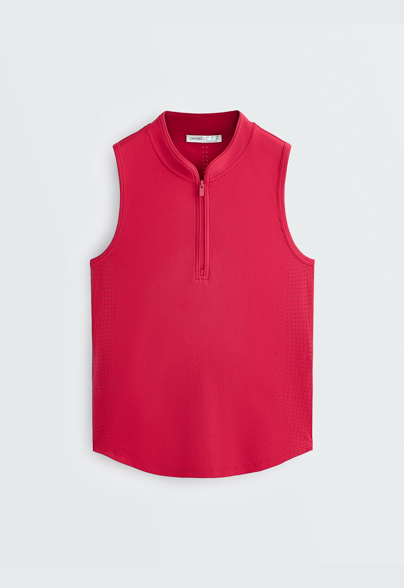 Technical sleeveless T-shirt with half zip — RED