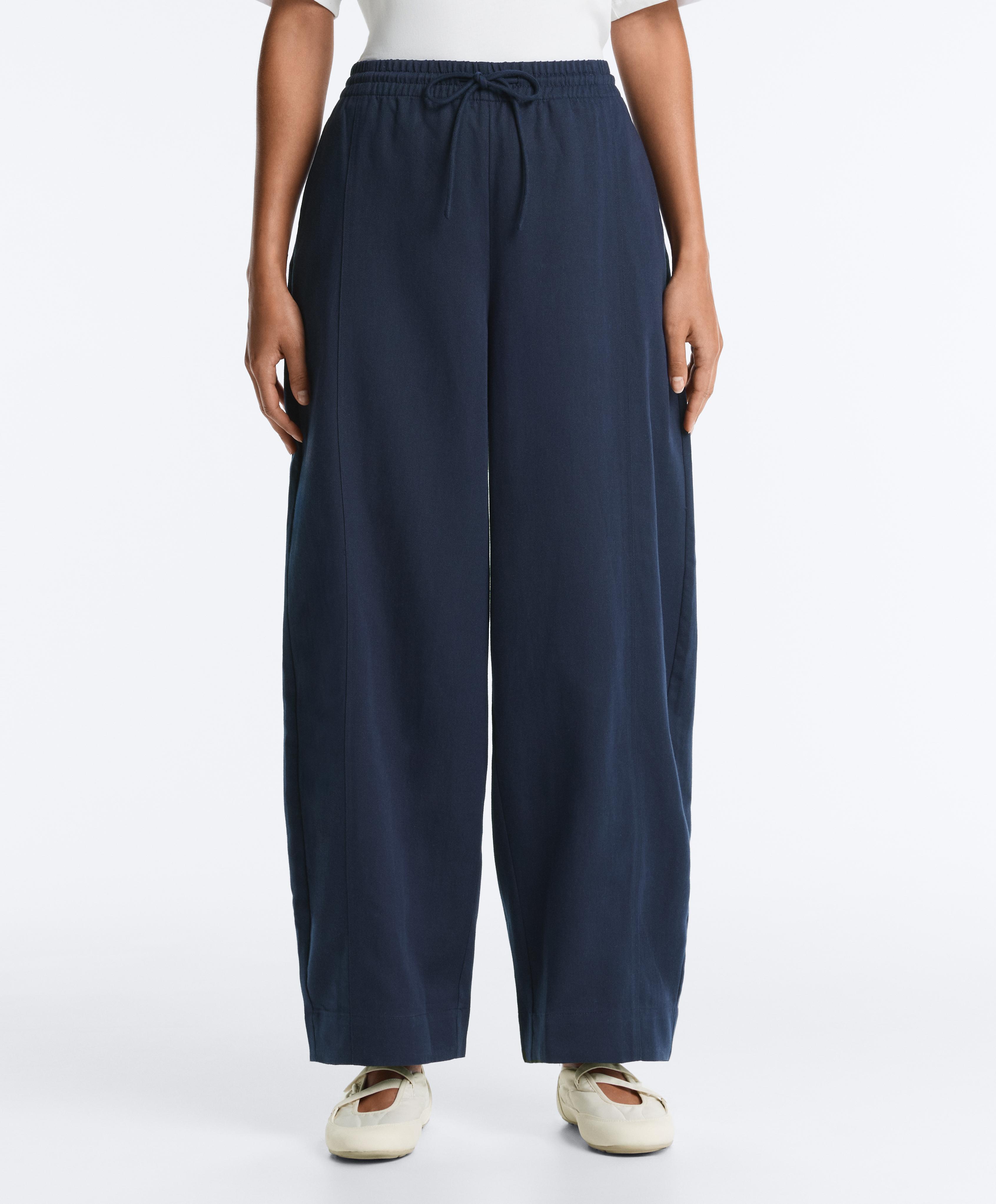 Cotton blend balloon trousers — NAVY BLUE