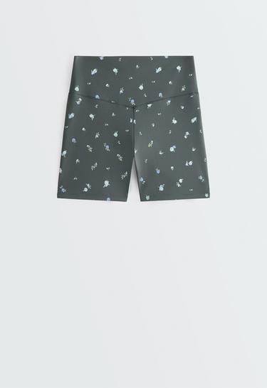 Evermove high-rise 10cm hot pants with floral print — STEEL GREY 10