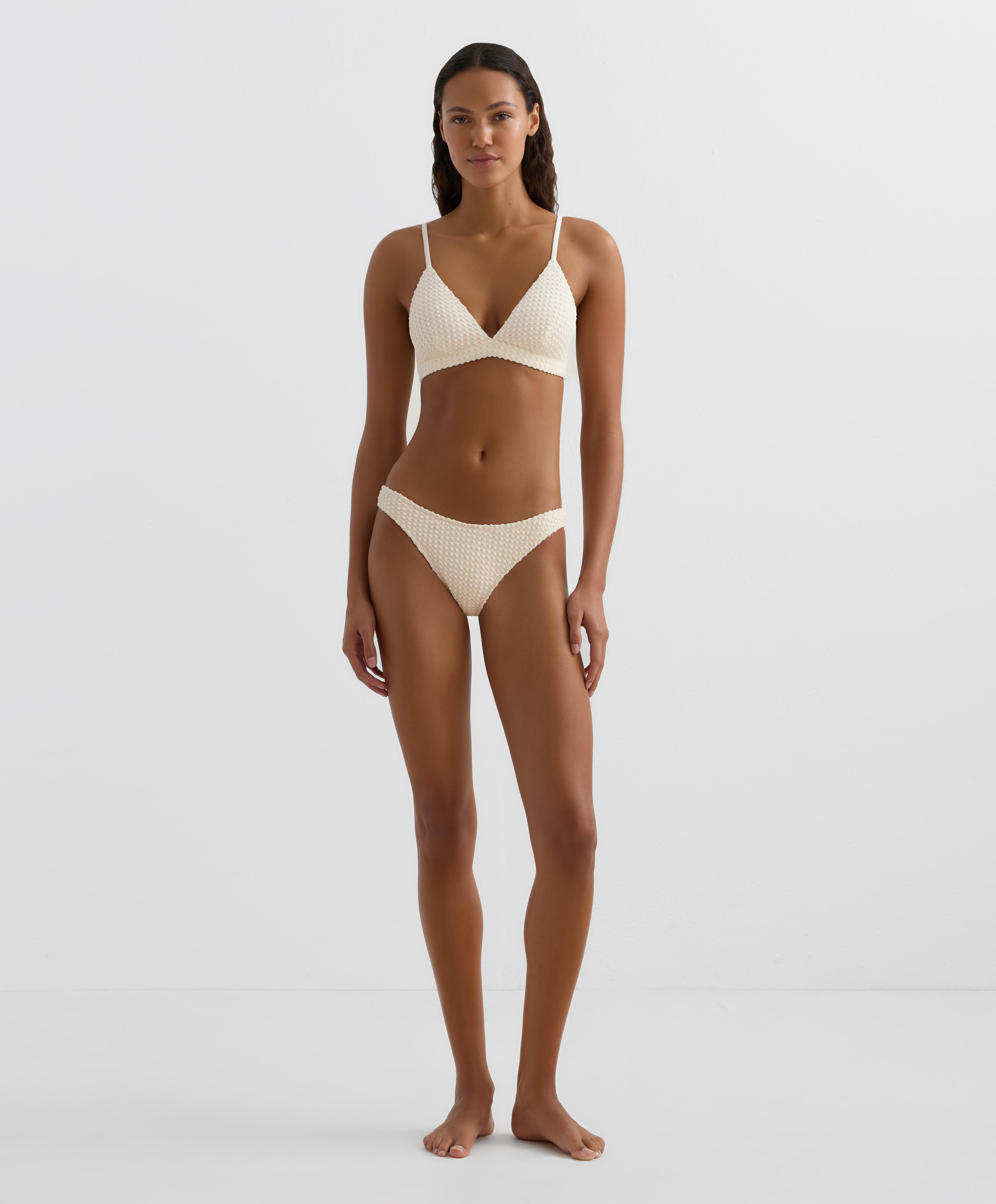 Bubble-texture crochet triangle bikini top — ECRU