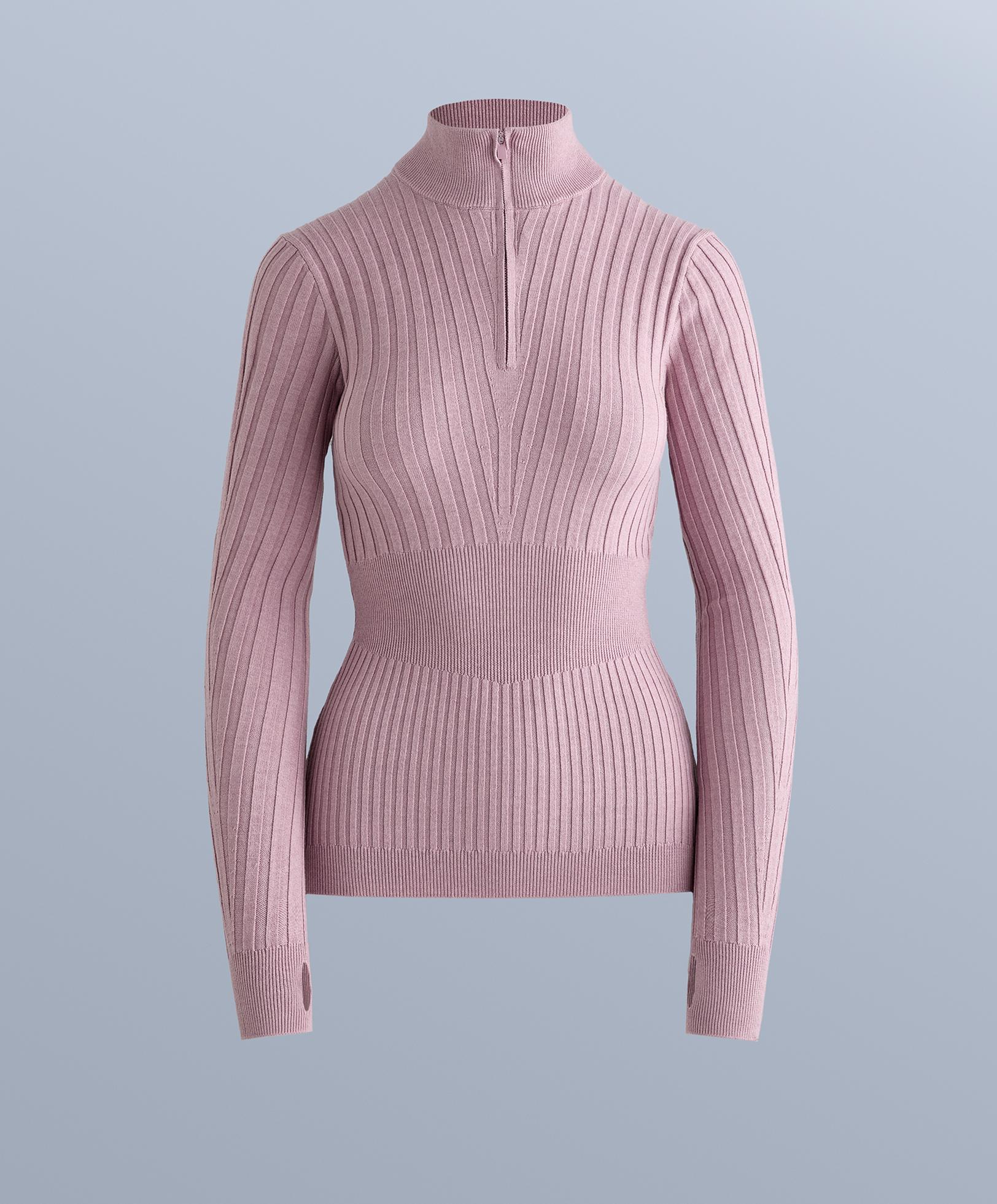 Thermal base layer rib knit T-shirt with peak — PINK-MAUVE