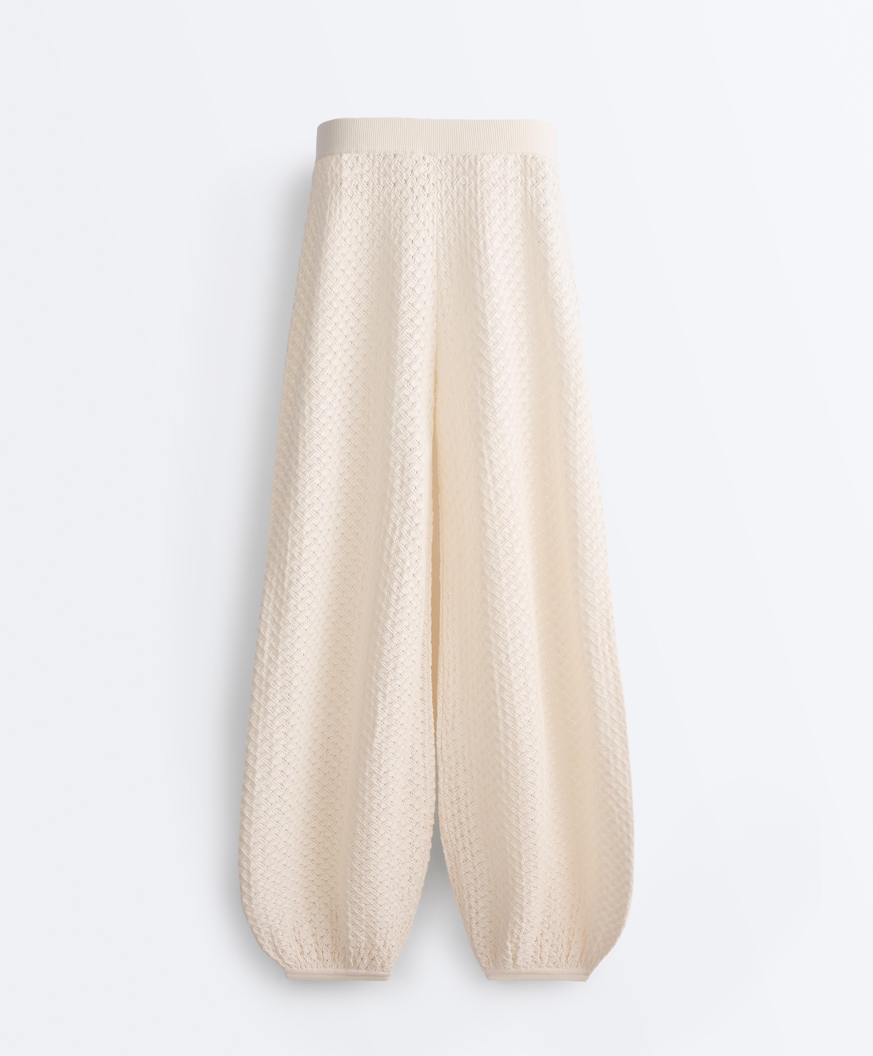 Crochet knit bloomer trousers — PALE ECRU