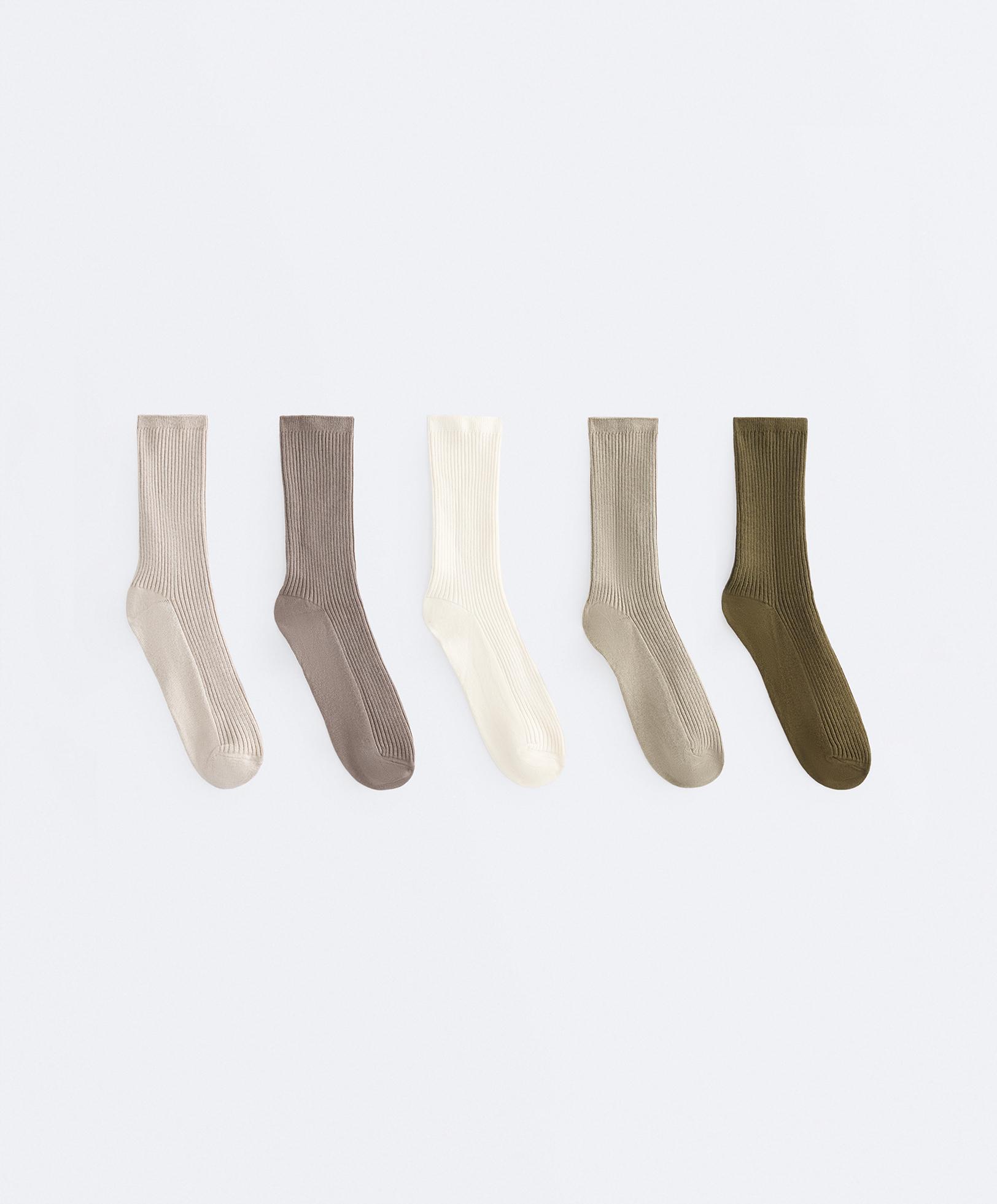 5 pairs of cotton blend classic socks — GREEN BEIGE