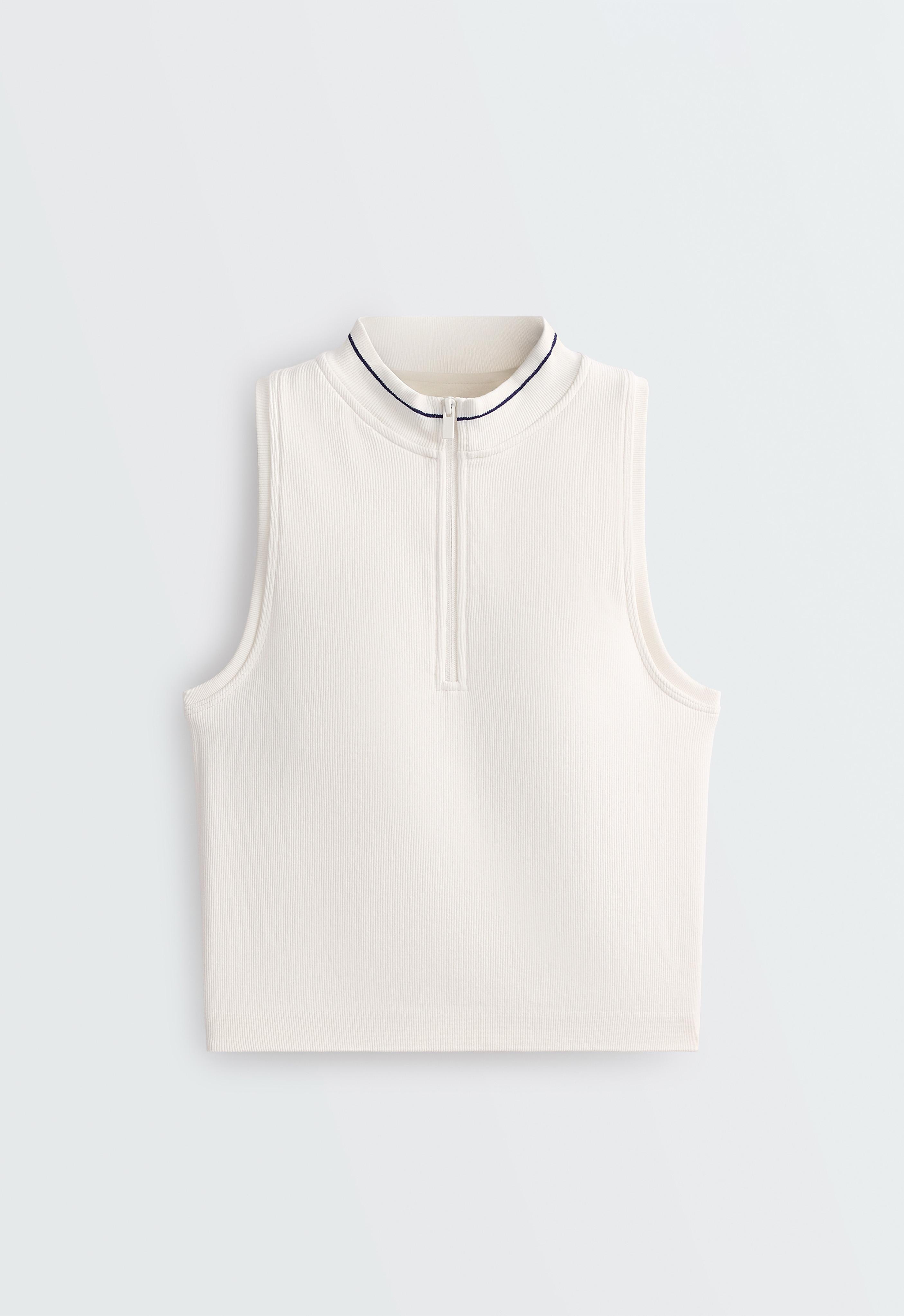 Sleeveless seamless half-zip tank top — PALE ECRU