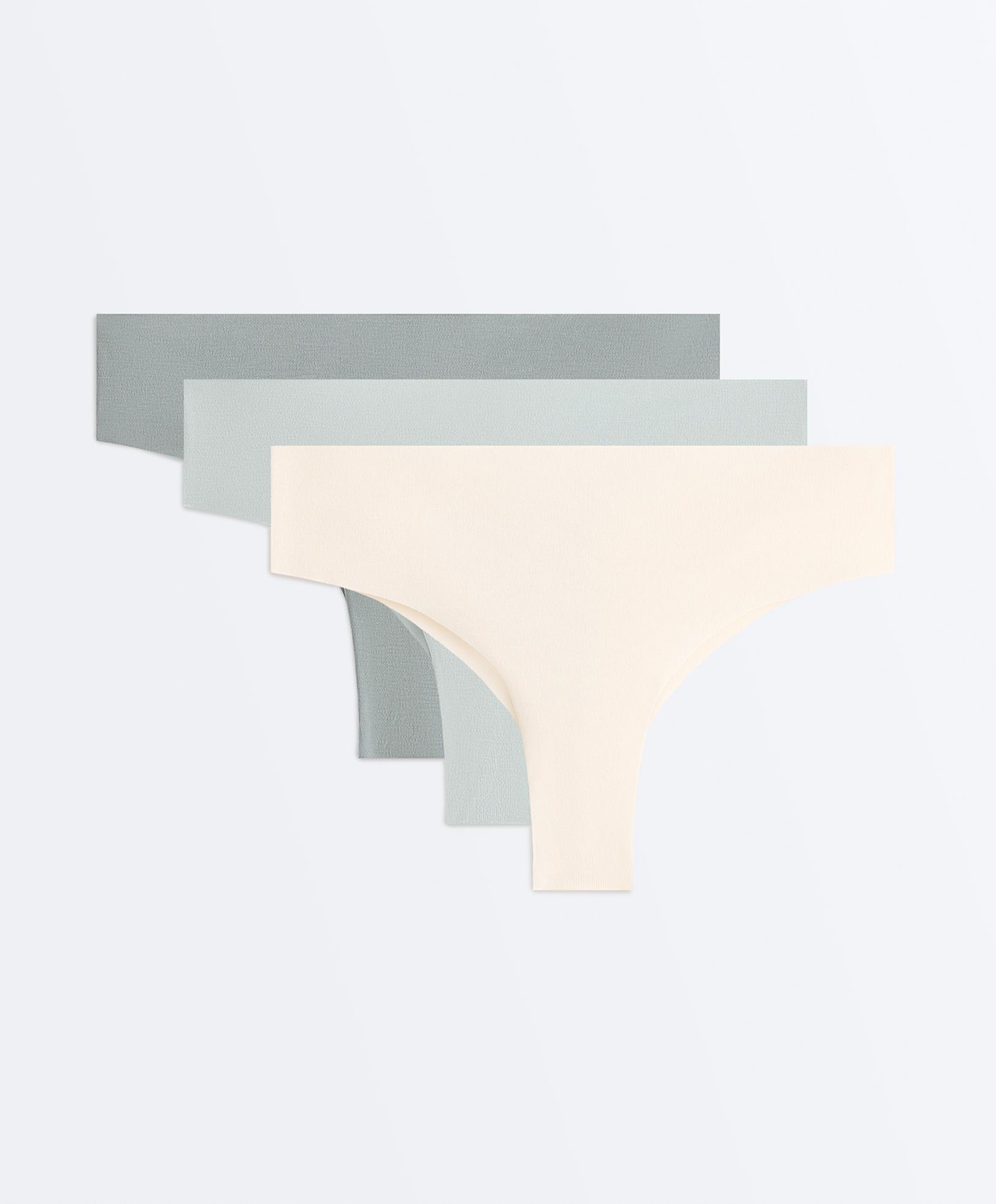 3 invisible cotton blend Brazilian briefs — BLUE GREEN