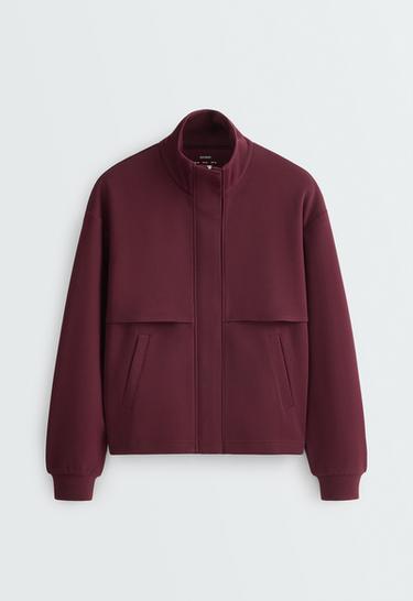 High-neck piqué jacket with cotton — BURGUNDY 7